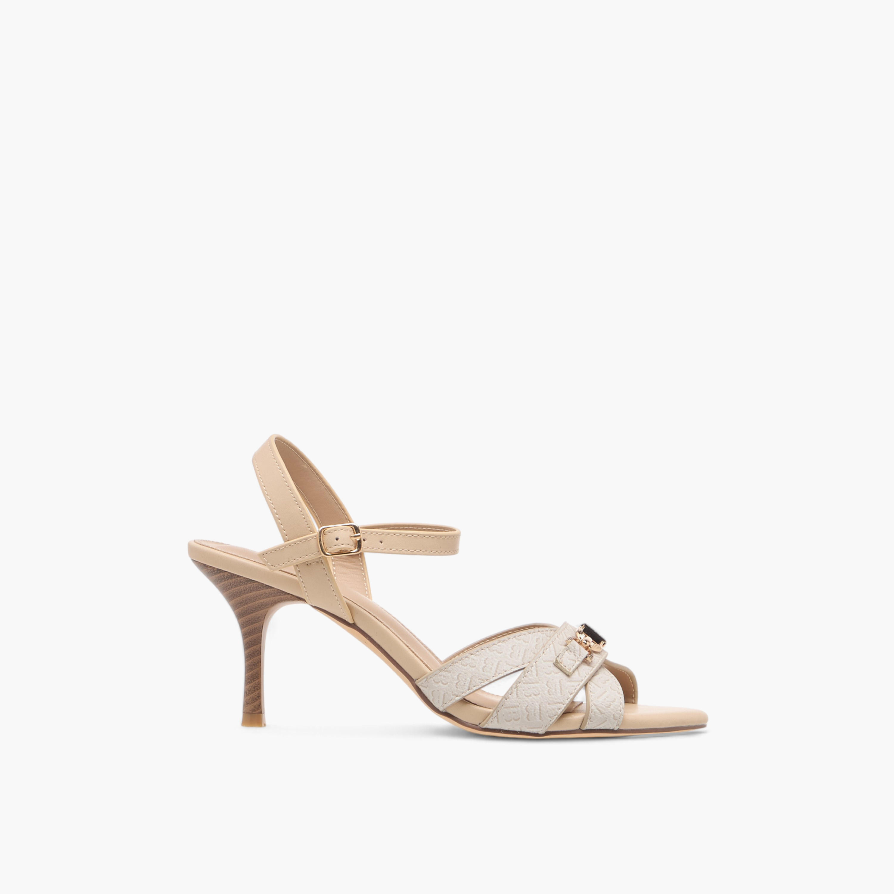 Flora Bella Monogram Print Sandals with Stiletto Heels and Buckle Closure-women-shoes-sandals-heeled-image-3
