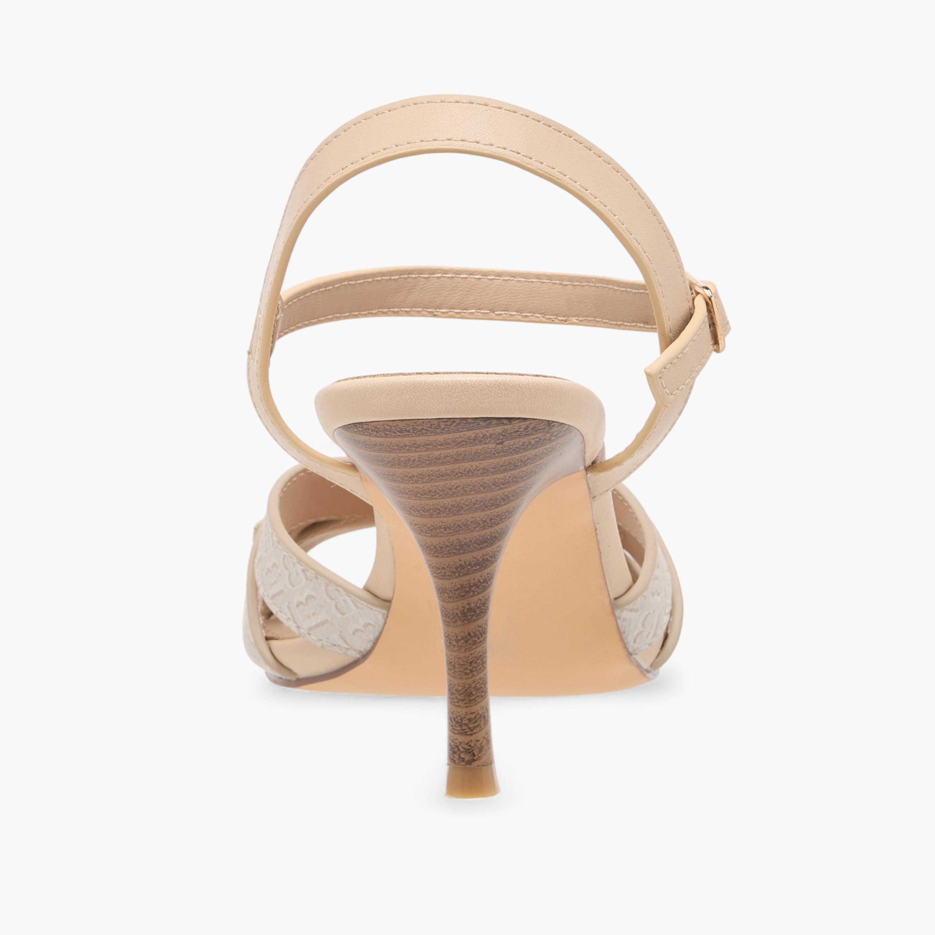 Flora Bella Monogram Print Sandals with Stiletto Heels and Buckle Closure-women-shoes-sandals-heeled-image-5