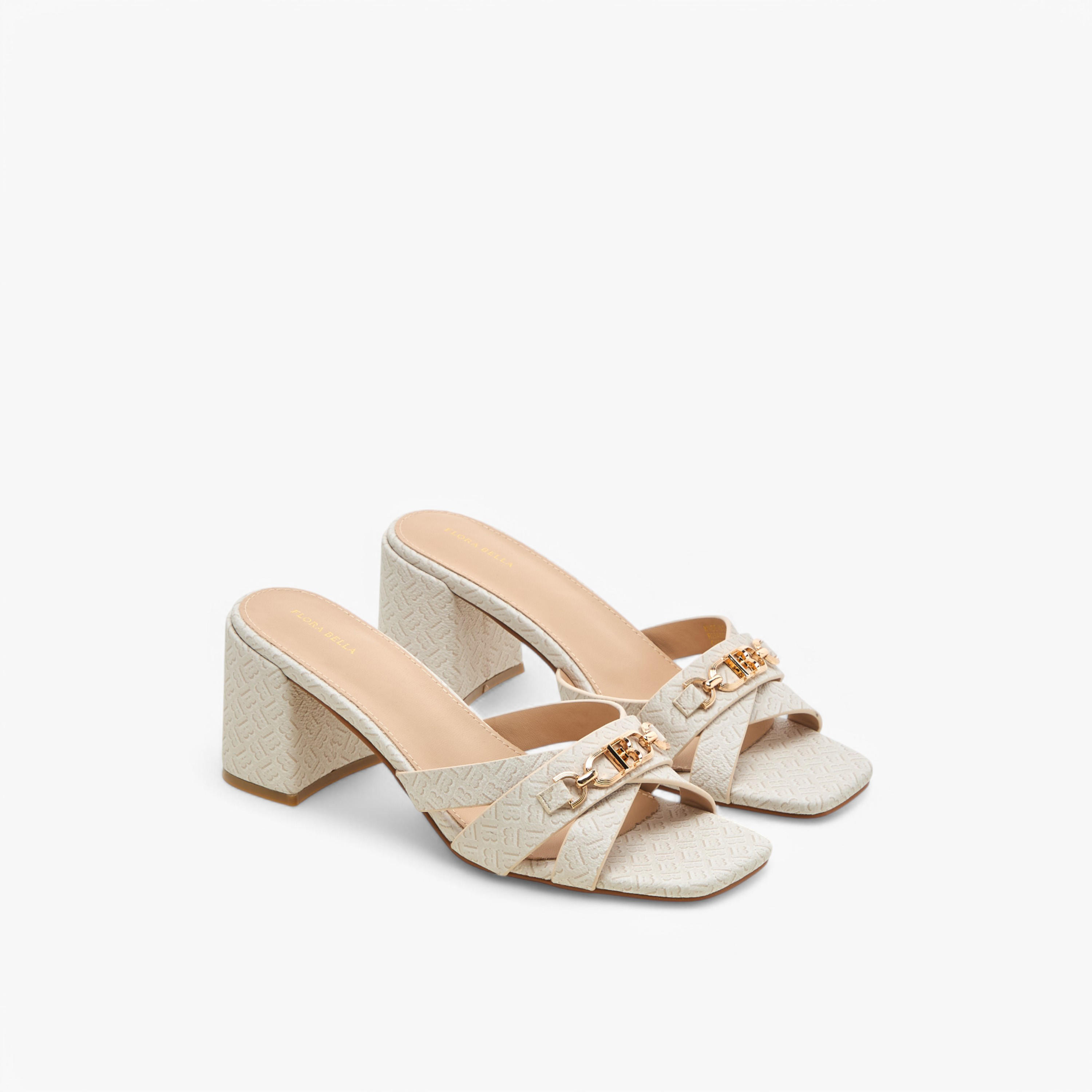 Flora Bella Monogram Print Cross Strap Sandals with Block Heels-women-shoes-sandals-heeled-image-1