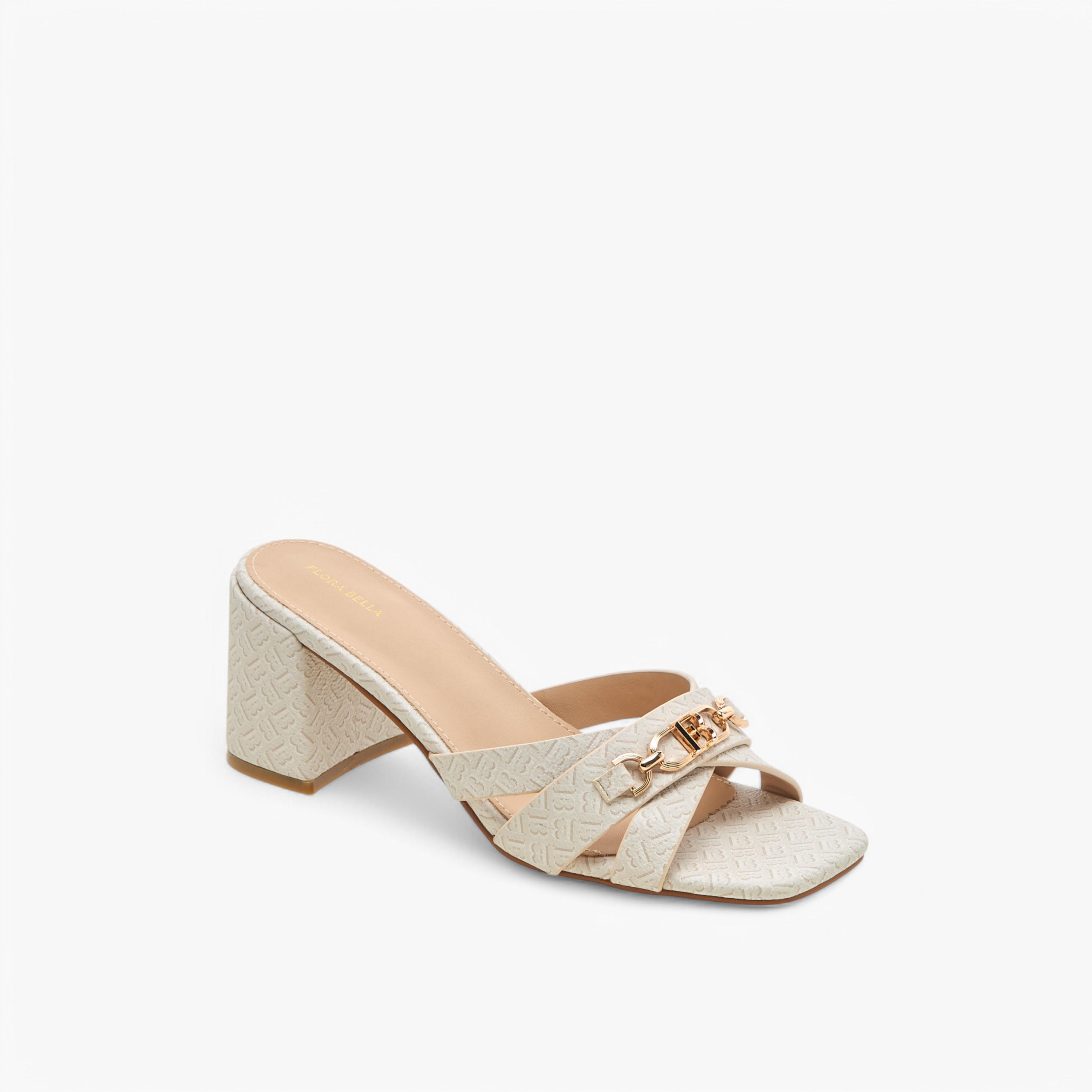 Flora Bella Monogram Print Cross Strap Sandals with Block Heels-women-shoes-sandals-heeled-image-2