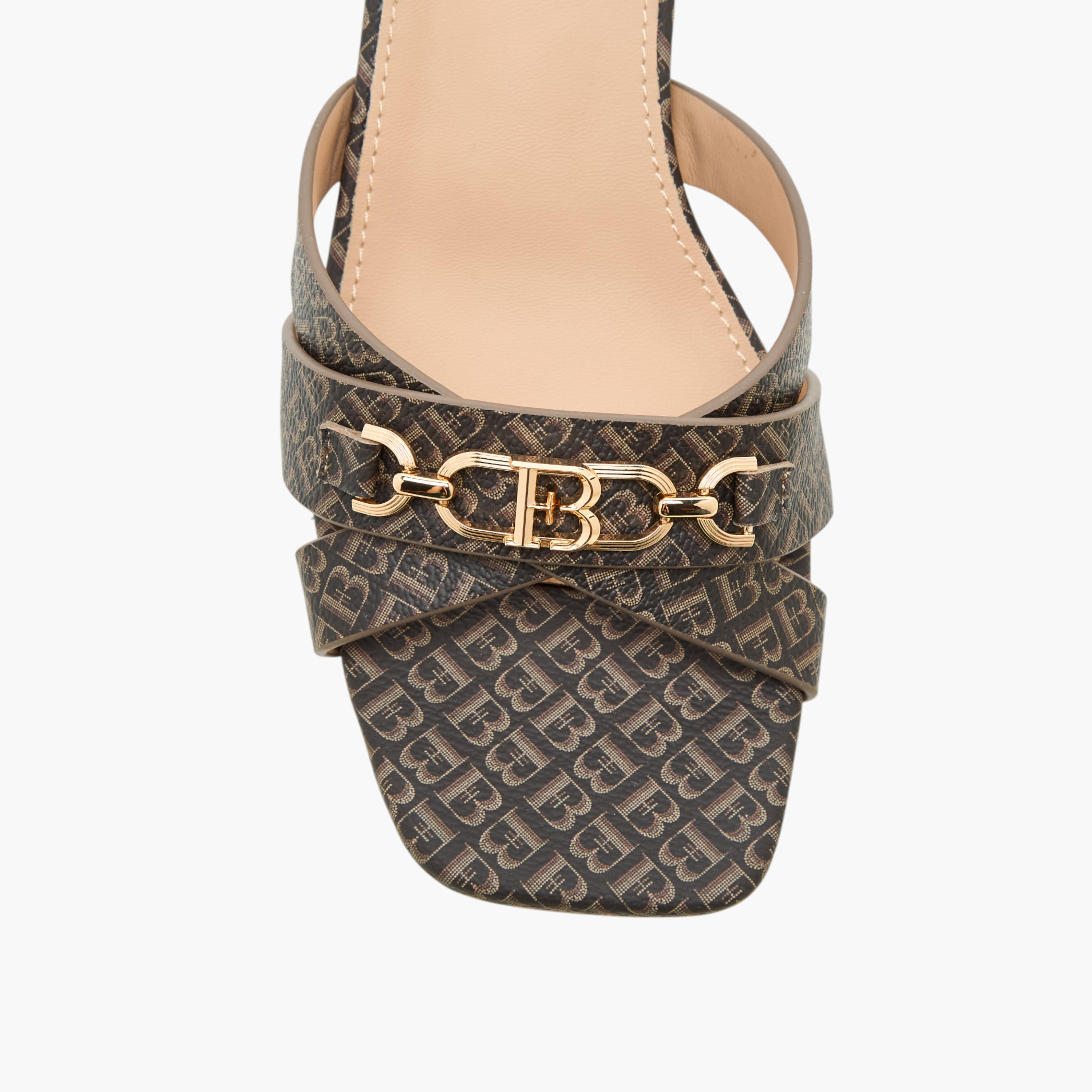 Flora Bella Monogram Print Cross Strap Sandals with Block Heels-women-shoes-sandals-heeled-image-4