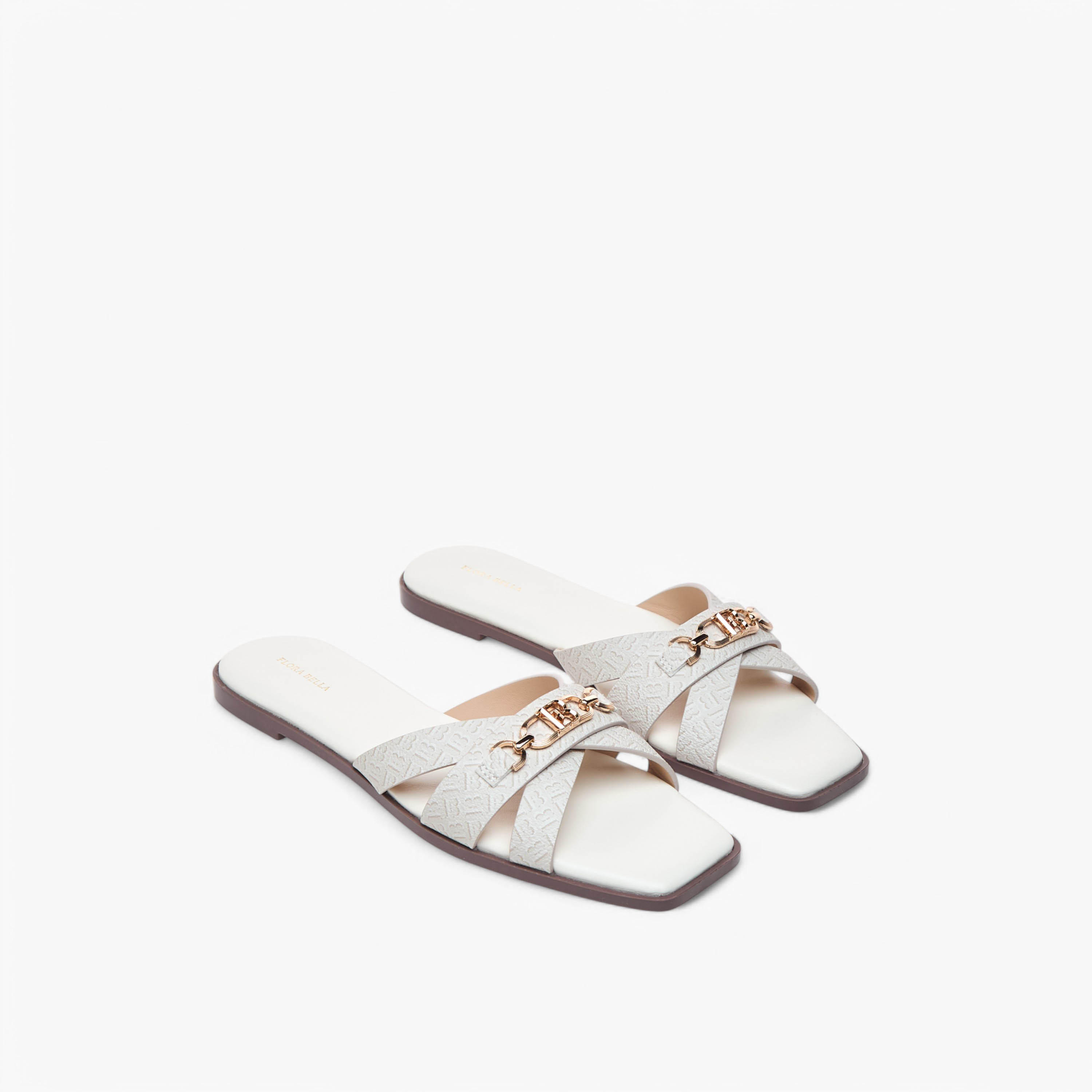 Flora Bella Monogram Print Cross Strap Slip-On Flat Sandals-women-shoes-flats-sandals-image-1
