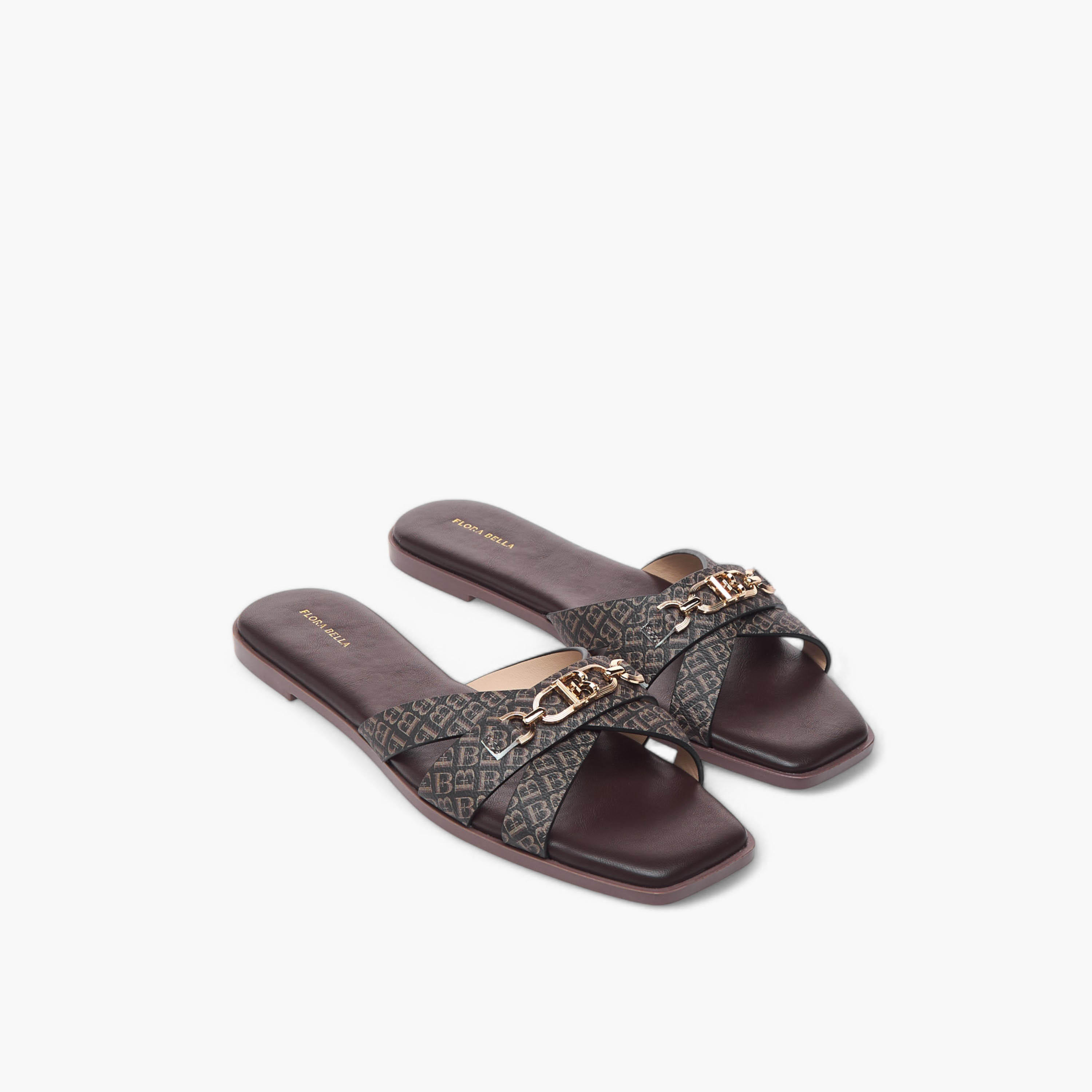 Flora Bella Monogram Print Cross Strap Slip-On Flat Sandals-women-shoes-flats-sandals-image-1