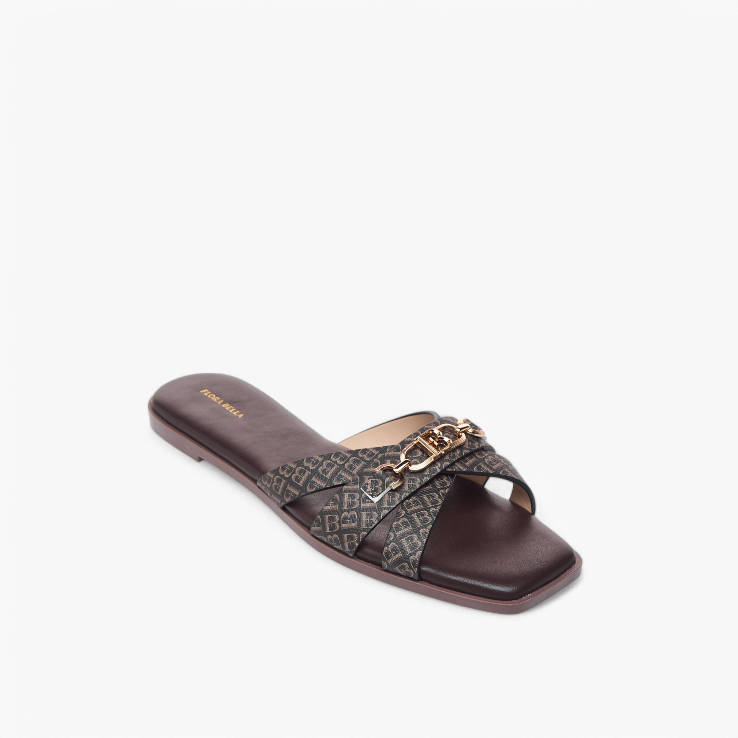Flora Bella Monogram Print Cross Strap Slip-On Flat Sandals-women-shoes-flats-sandals-image-2