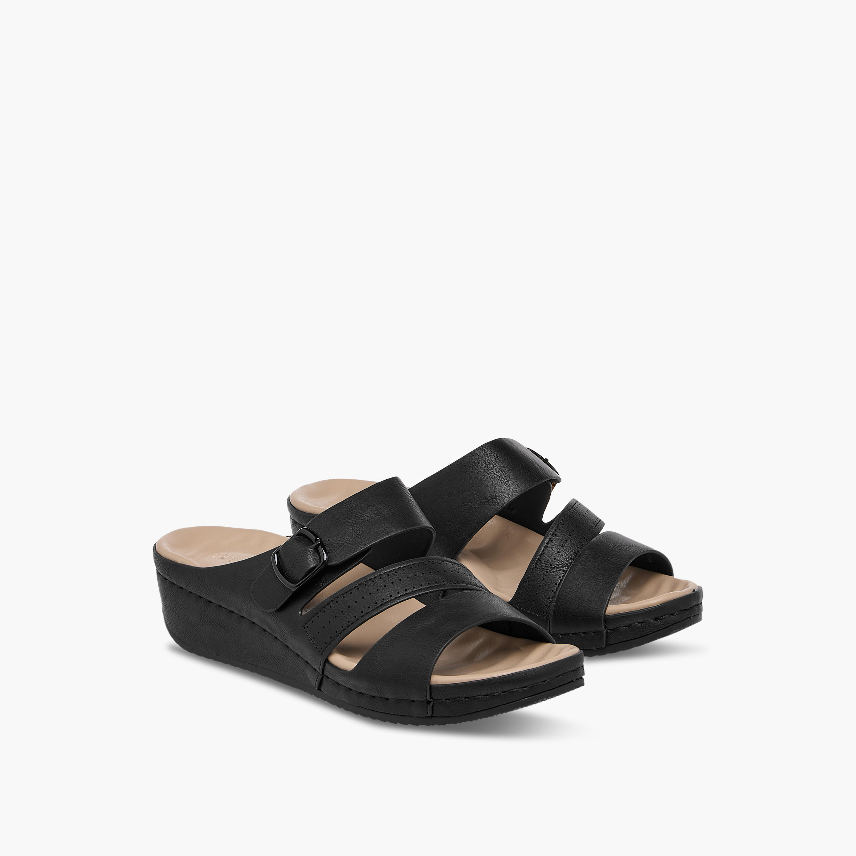 Le Confort Solid Slip-On Sandals with Wedge Heels-women-shoes-sandals-heeled-image-1