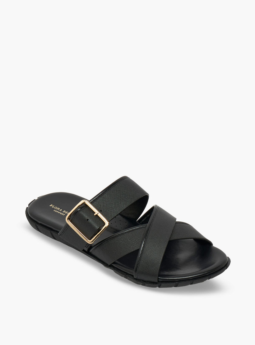 صندل بأحزمة متقاطعة وزينة إبزيم للنساء من فلورا بيلا-women-shoes-flats-sandals-image-2
