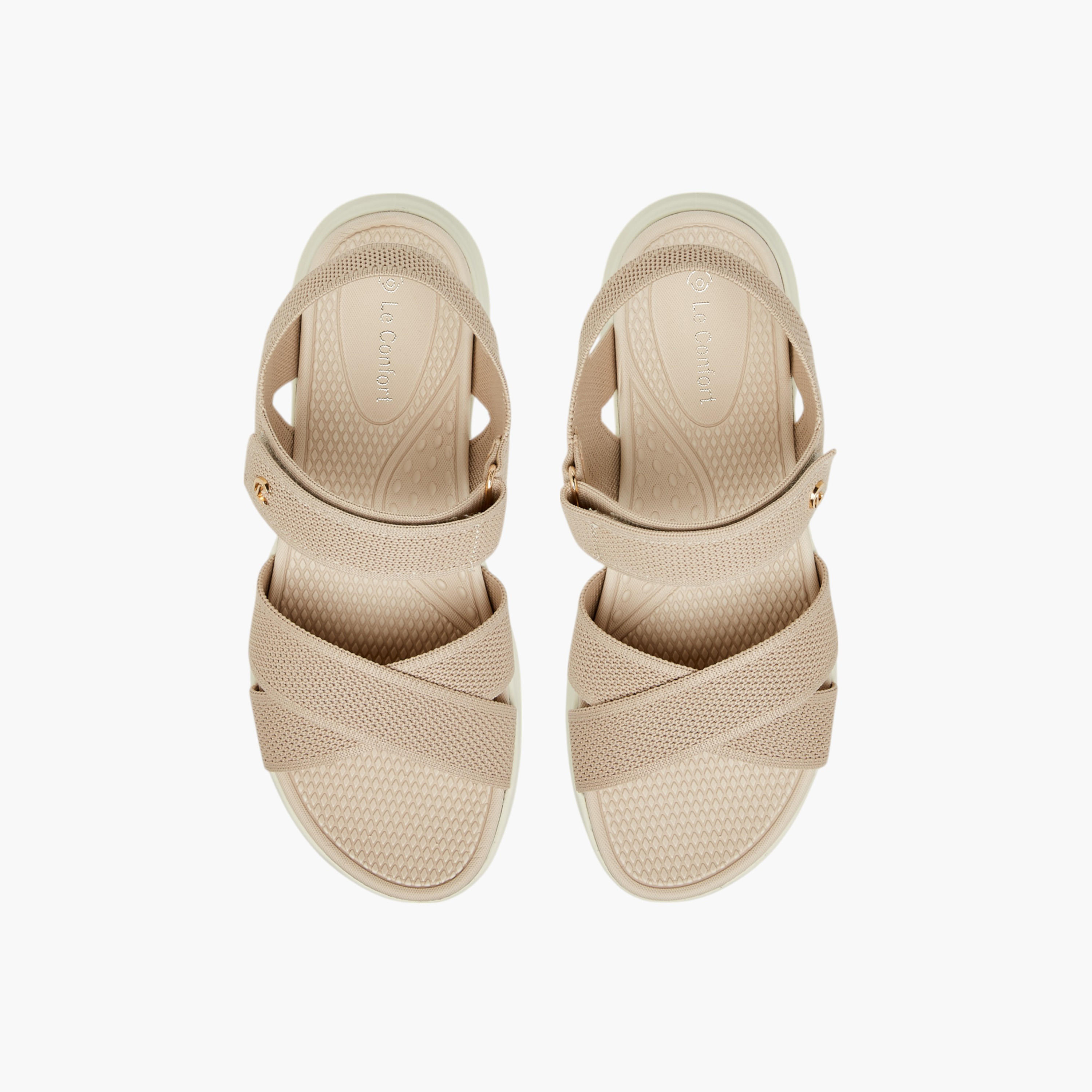 Le Confort Textured Cross Strap Sandals with Hook and Loop Closure-women-shoes-sandals-heeled-image-1
