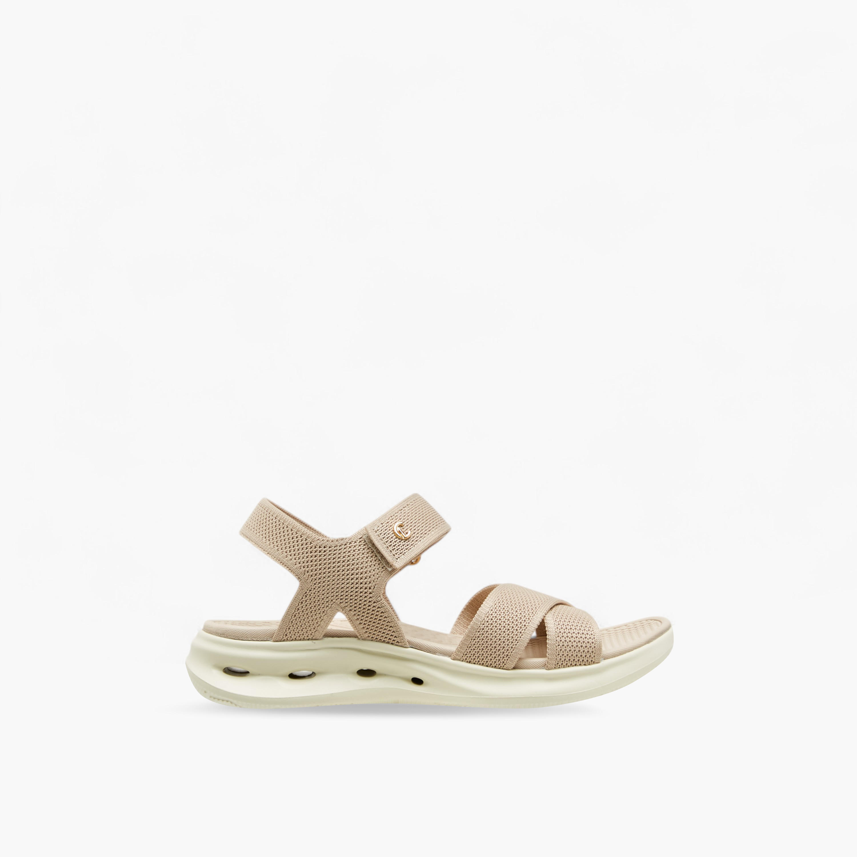 Le Confort Textured Cross Strap Sandals with Hook and Loop Closure-women-shoes-sandals-heeled-image-2