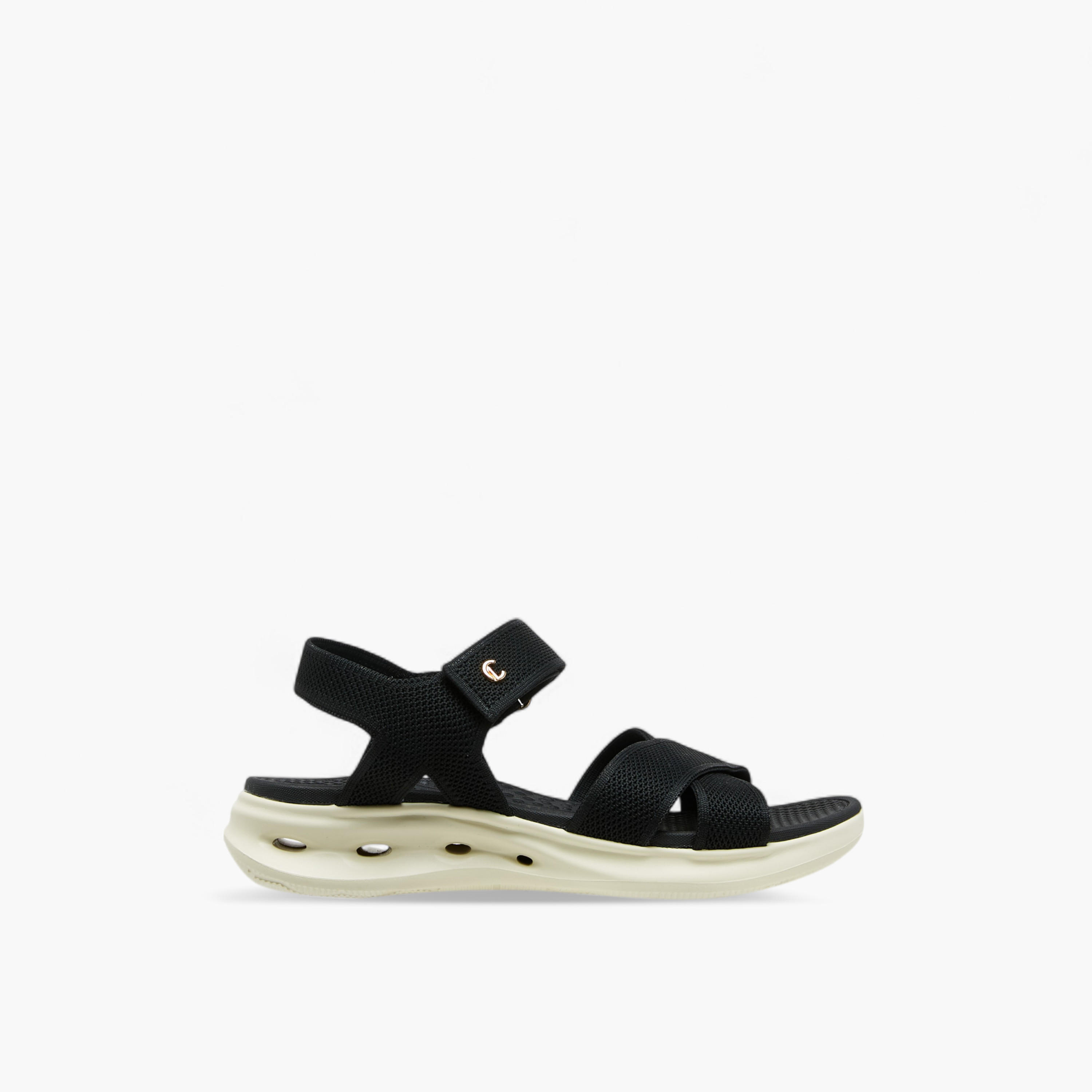 Le Confort Textured Cross Strap Sandals with Hook and Loop Closure-women-shoes-sandals-heeled-image-3