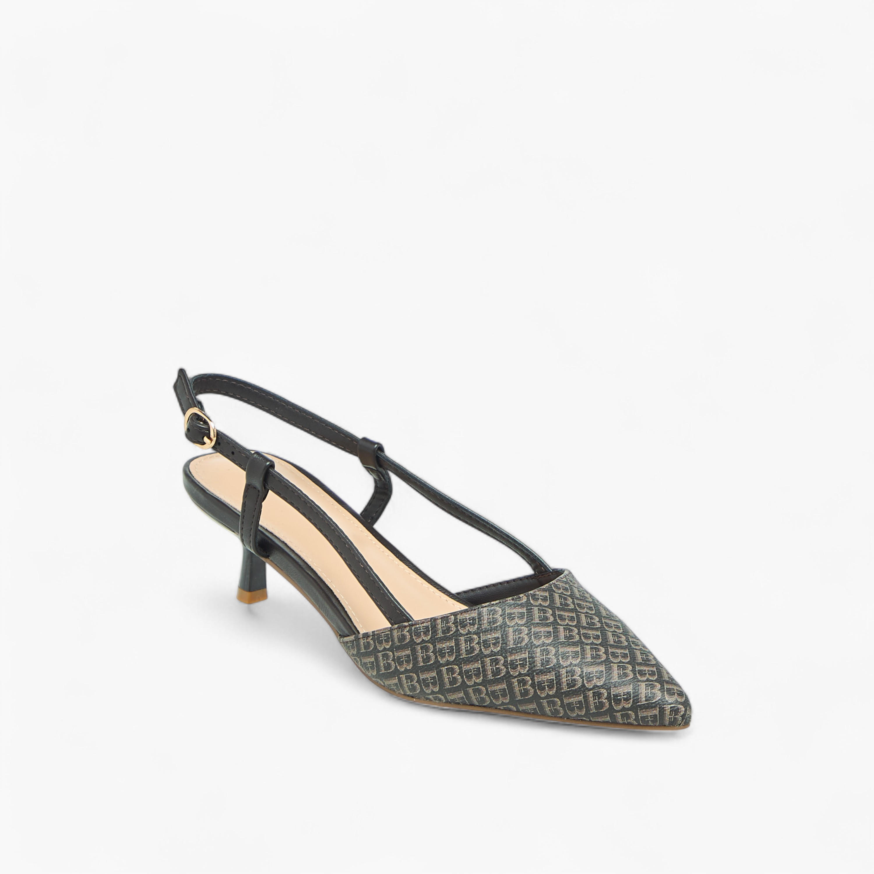 Flora Bella Monogram Print Pointed Toe Shoes with Kitten Heels and Buckle Closure-women-shoes-heels-image-2