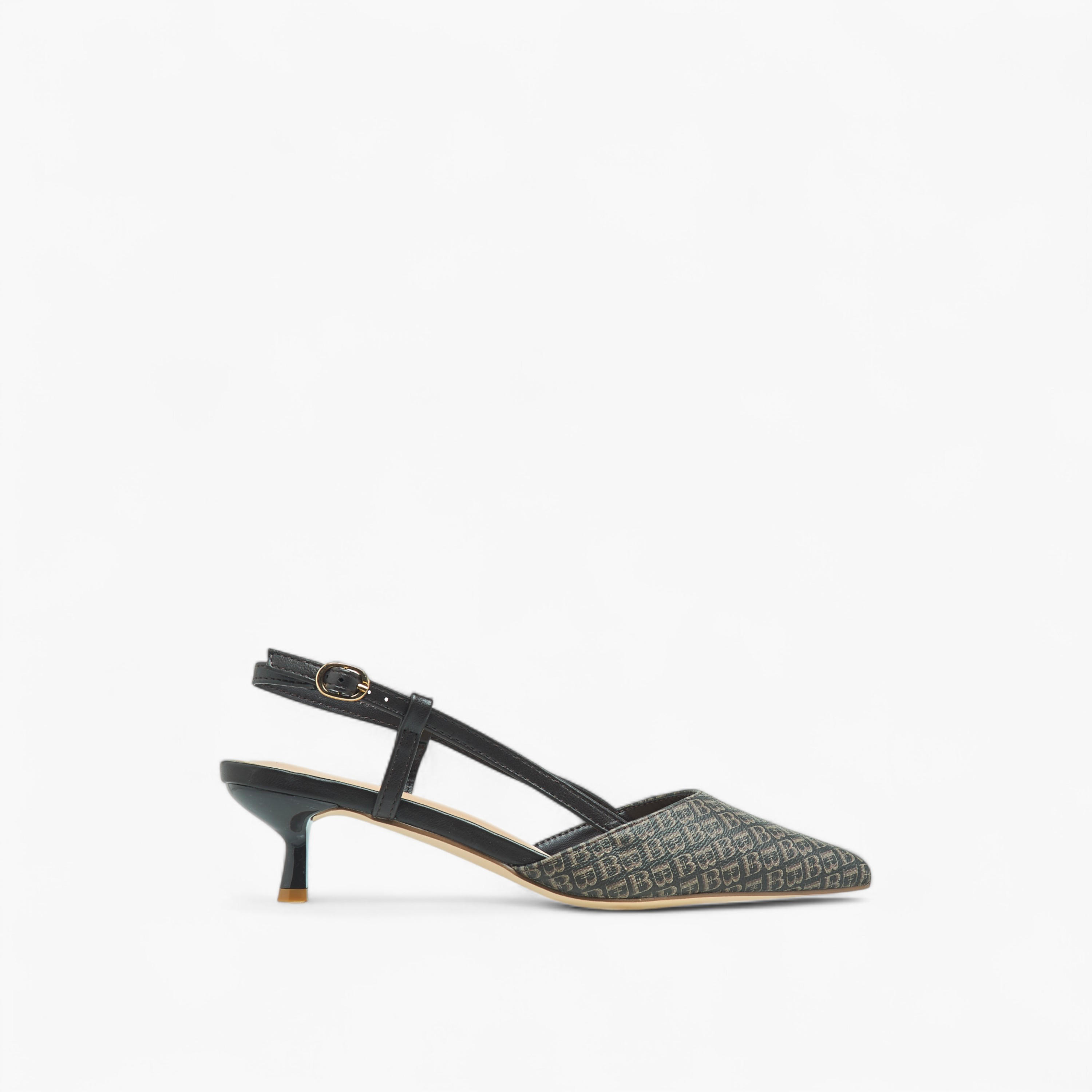 Flora Bella Monogram Print Pointed Toe Shoes with Kitten Heels and Buckle Closure-women-shoes-heels-image-3