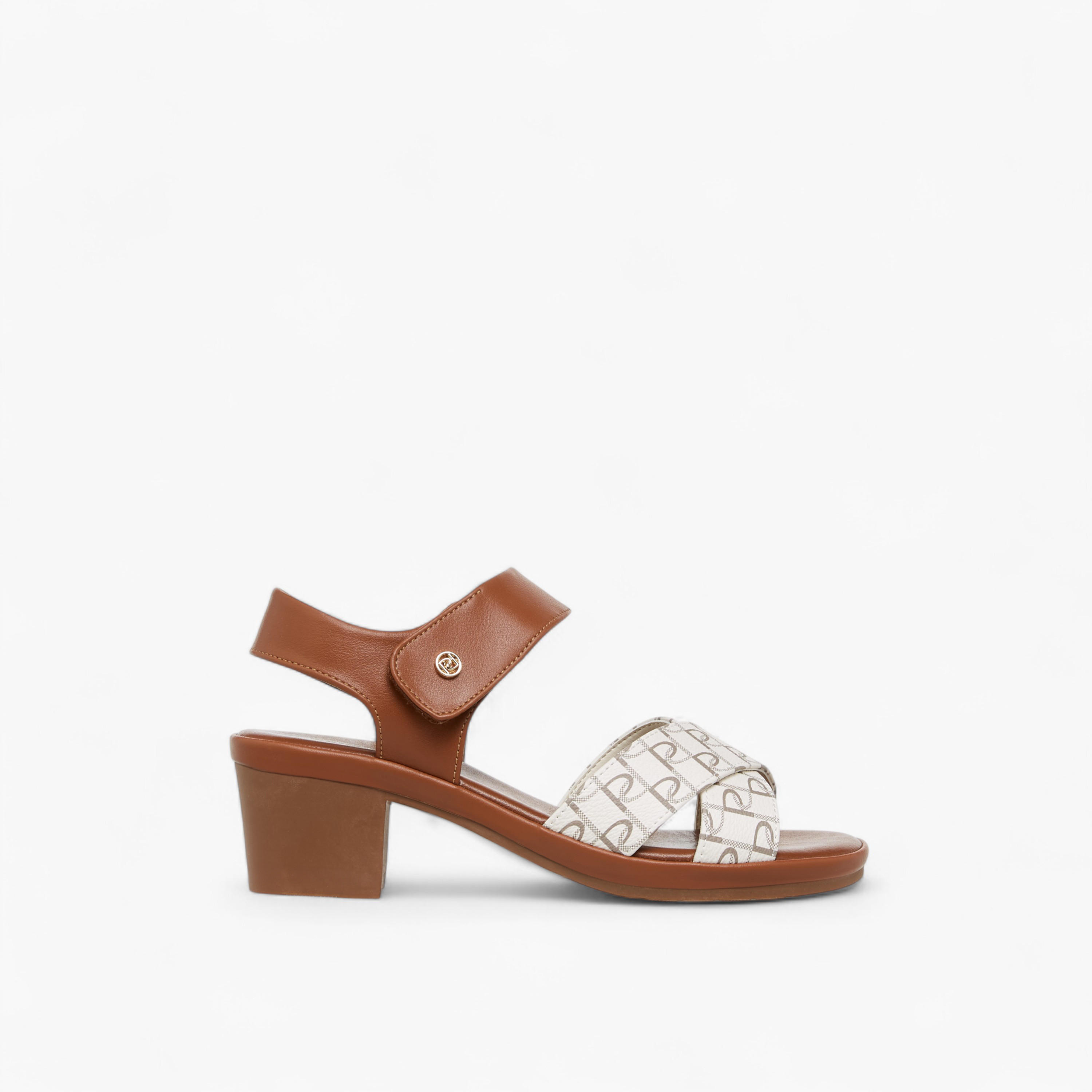 Paprika Monogram Print Sandals with Block Heels-women-shoes-sandals-heeled-image-3