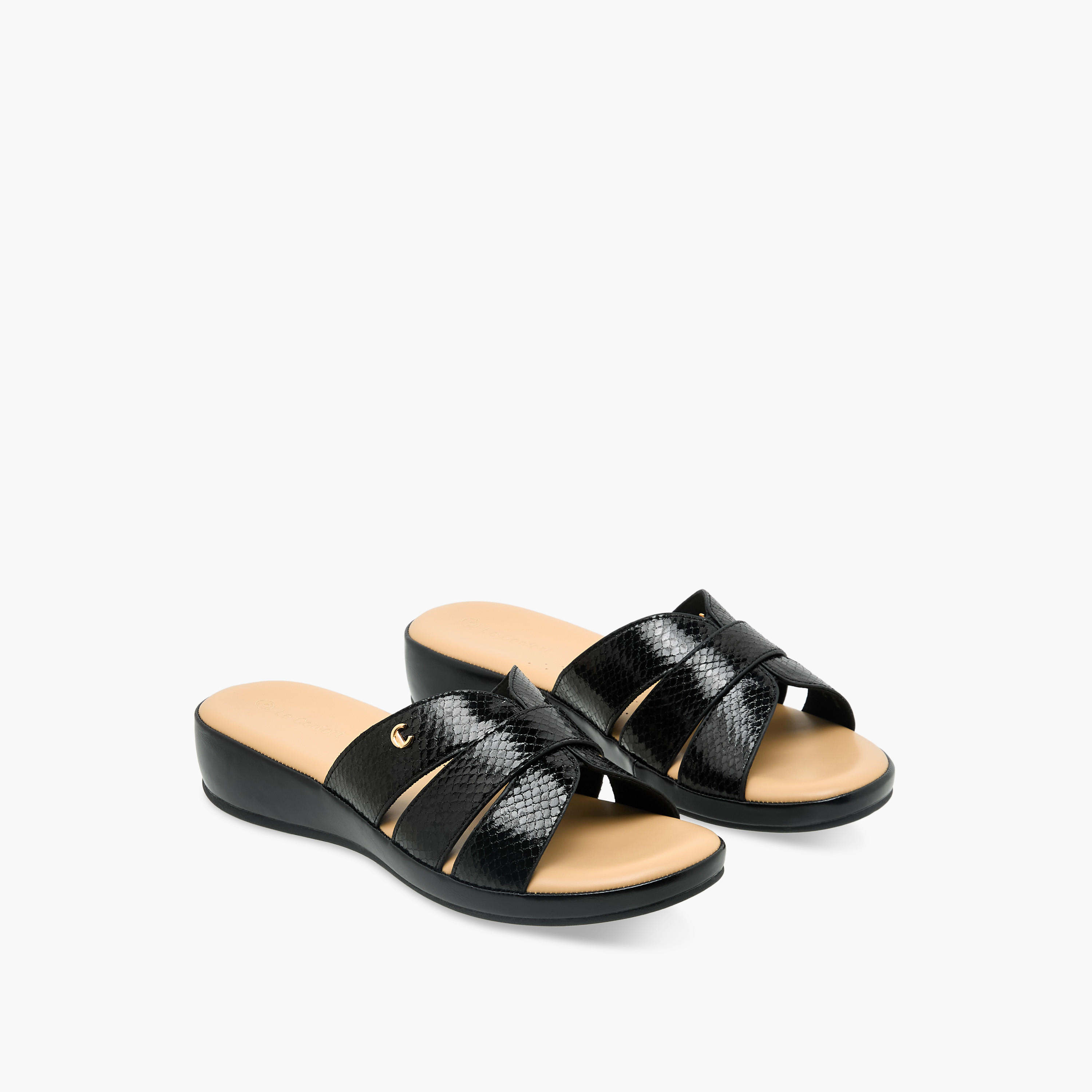 Le Confort Women Textured Cross Strap Sandals-women-shoes-sandals-heeled-image-1