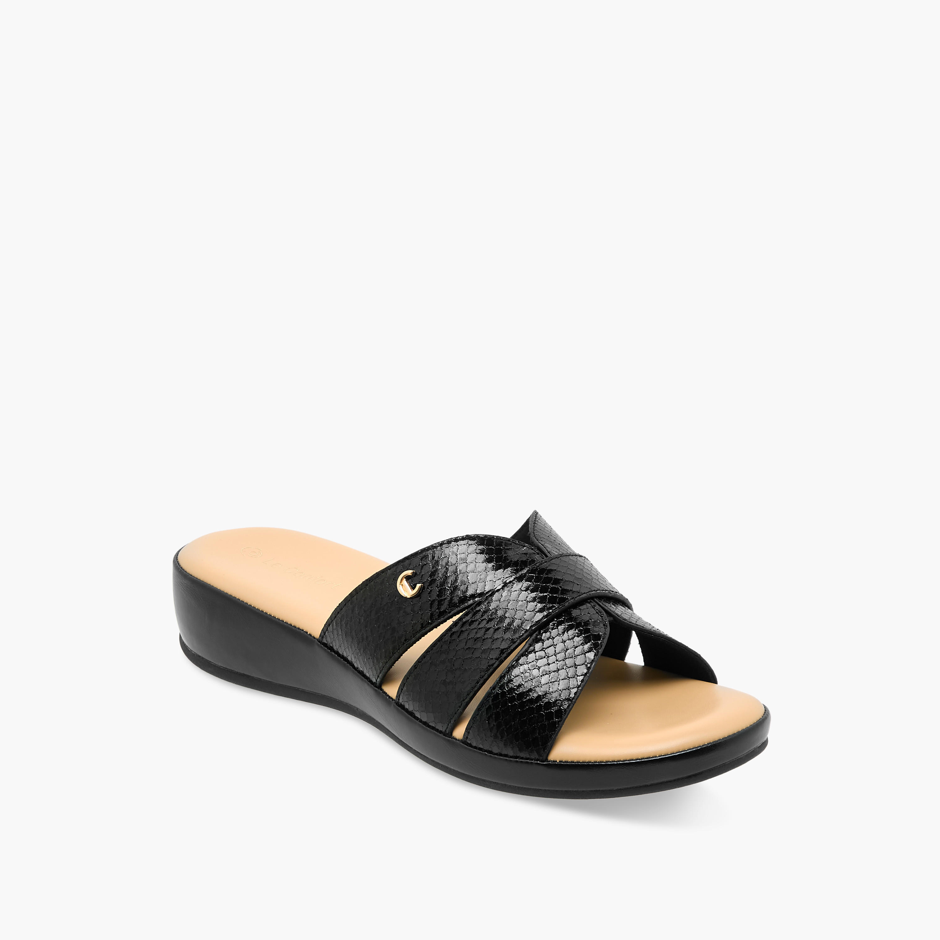 Le Confort Women Textured Cross Strap Sandals-women-shoes-sandals-heeled-image-2
