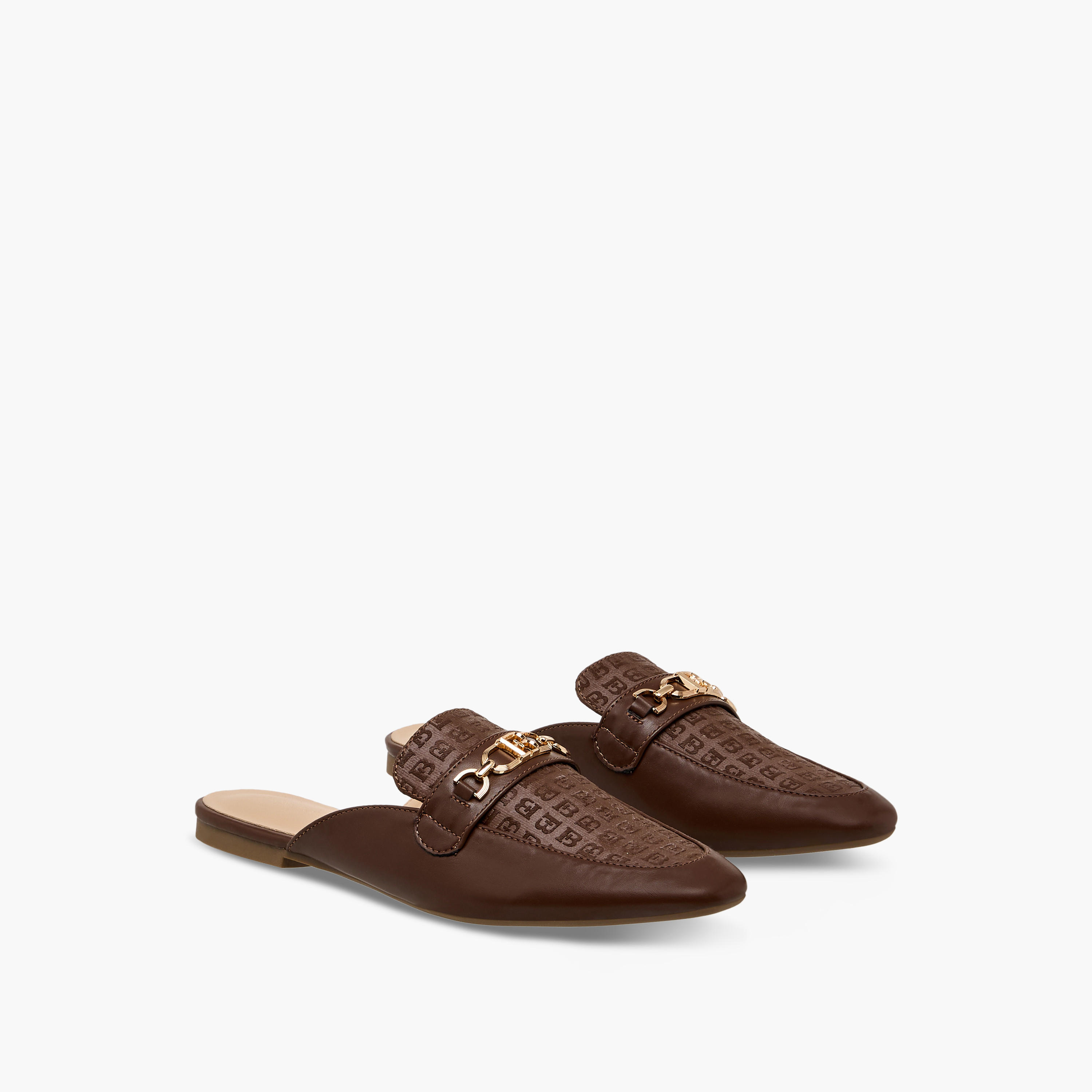 Flora Bella Monogram Embossed Mules with Metal Accent-women-shoes-flats-mules-image-1