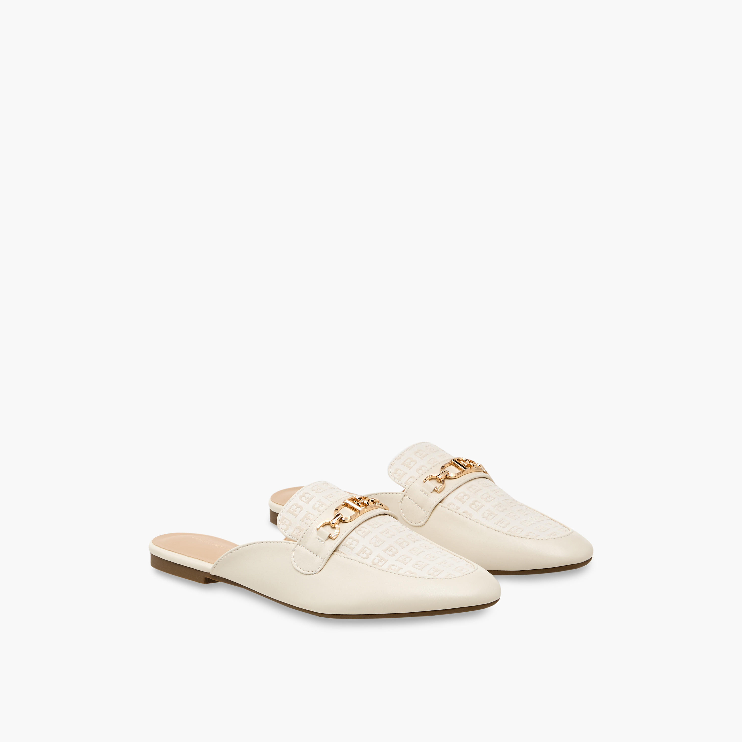 Flora Bella Monogram Embossed Mules with Metal Accent-women-shoes-flats-mules-image-1