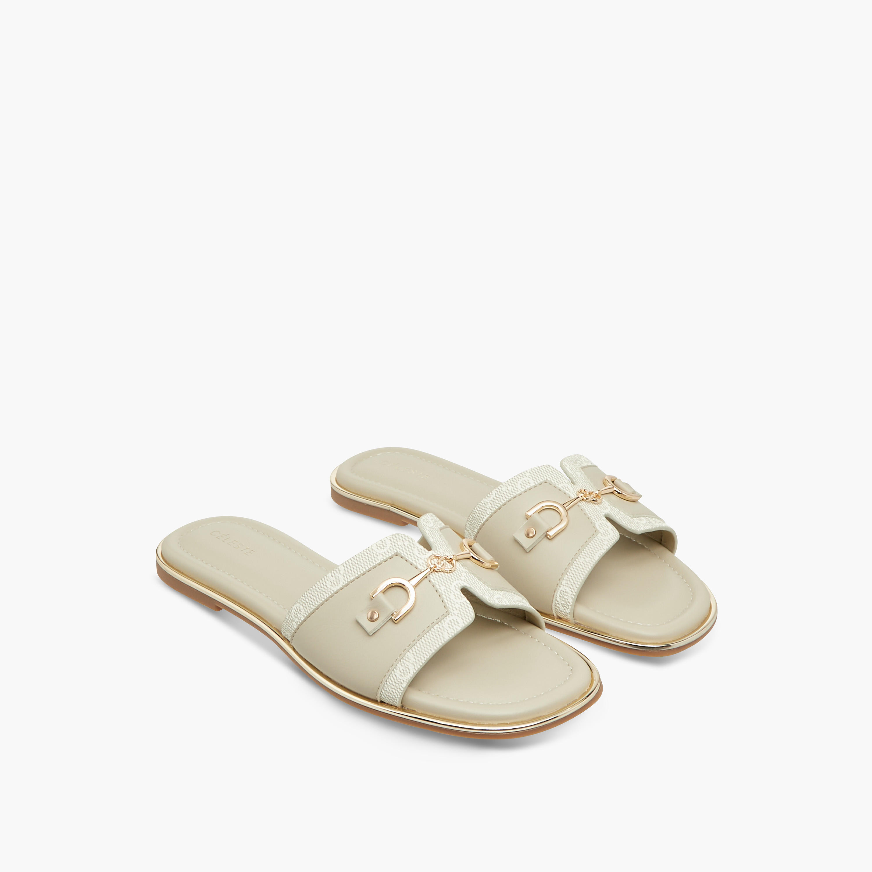 Celeste Women's Monogram Print Slip-On Sandals with Metallic Detail-women-shoes-flats-sandals-image-1