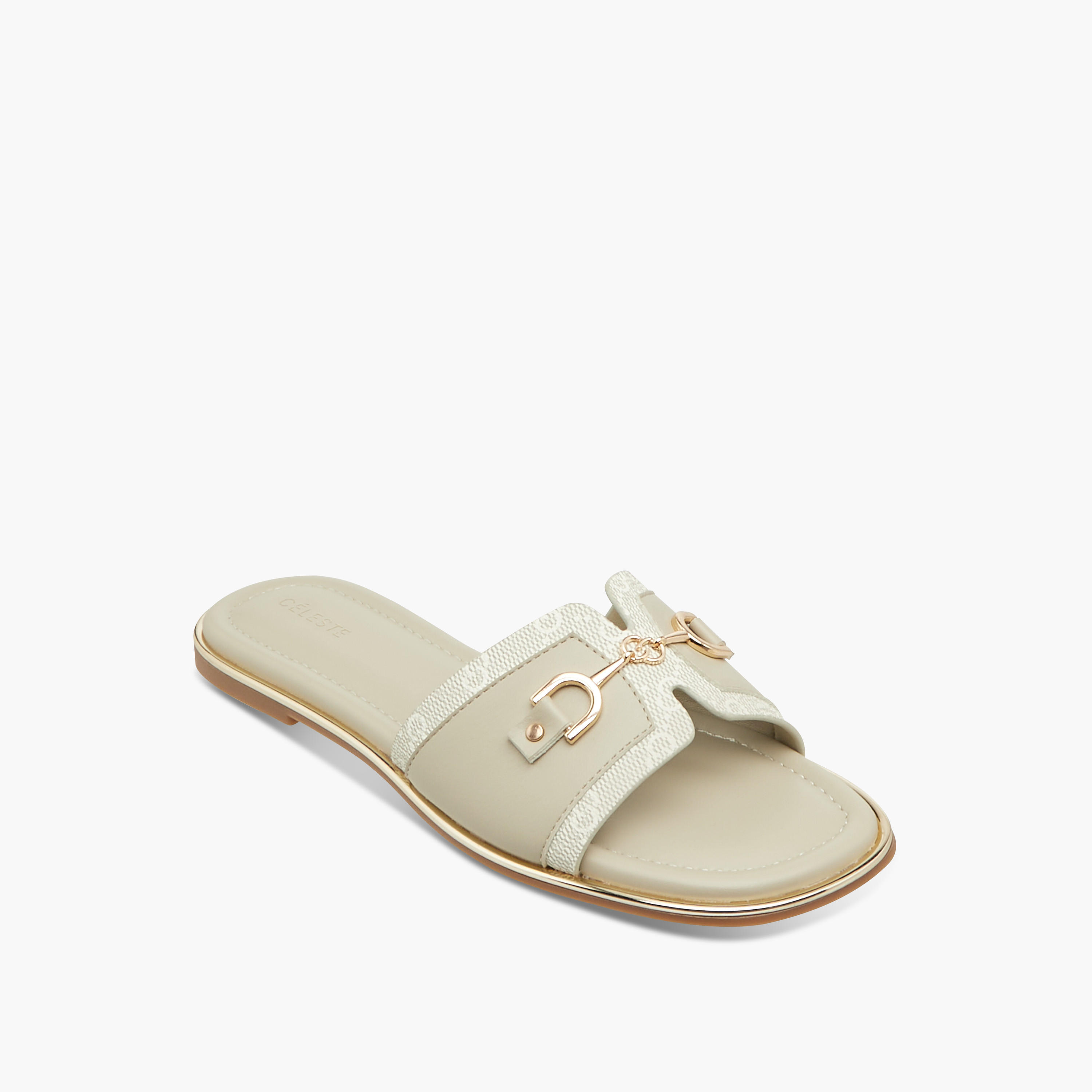 Celeste Women's Monogram Print Slip-On Sandals with Metallic Detail-women-shoes-flats-sandals-image-2