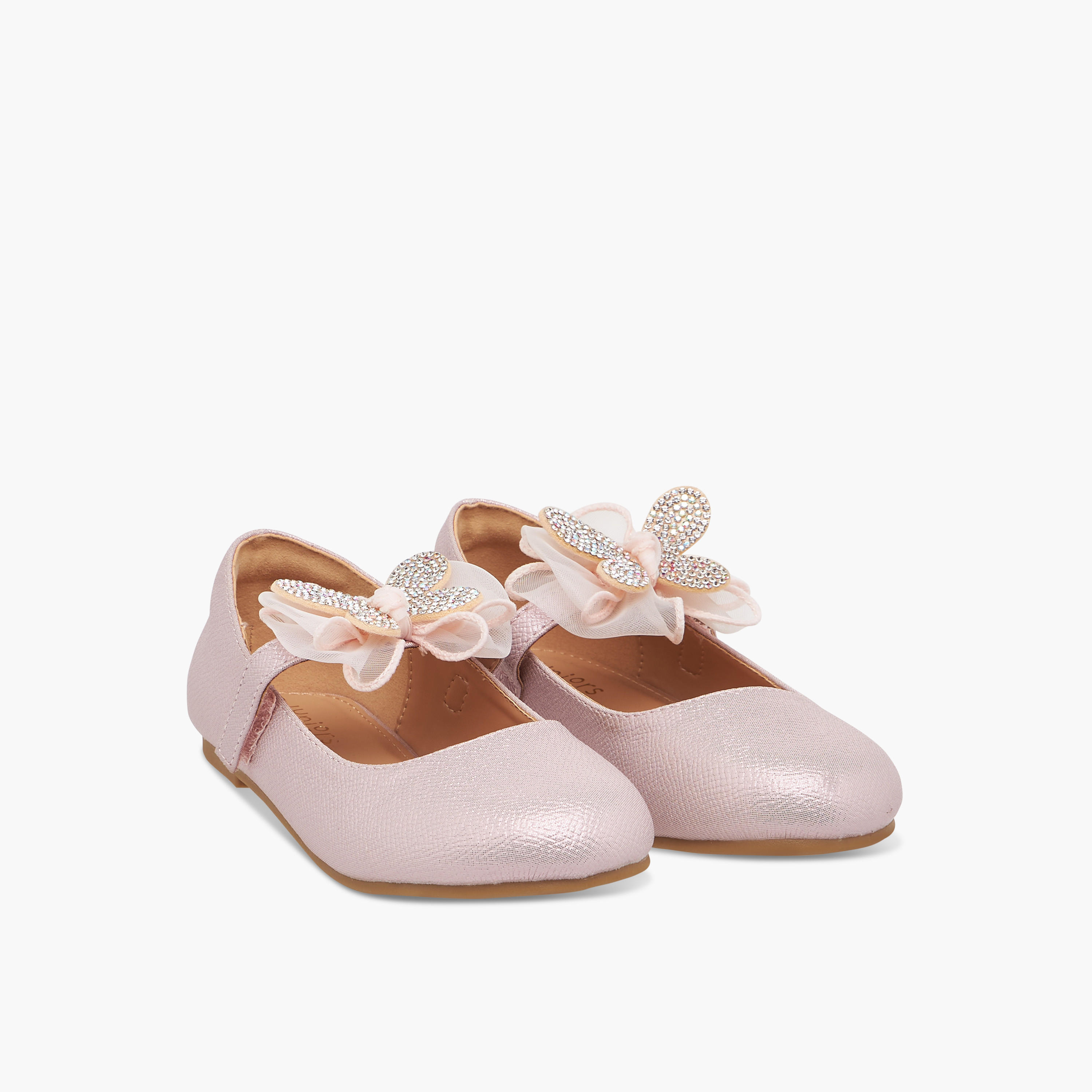 Juniors Butterfly Embellished Ballerina Shoes with Hook and Loop Closure-girls-shoes-maryjanes-image-1
