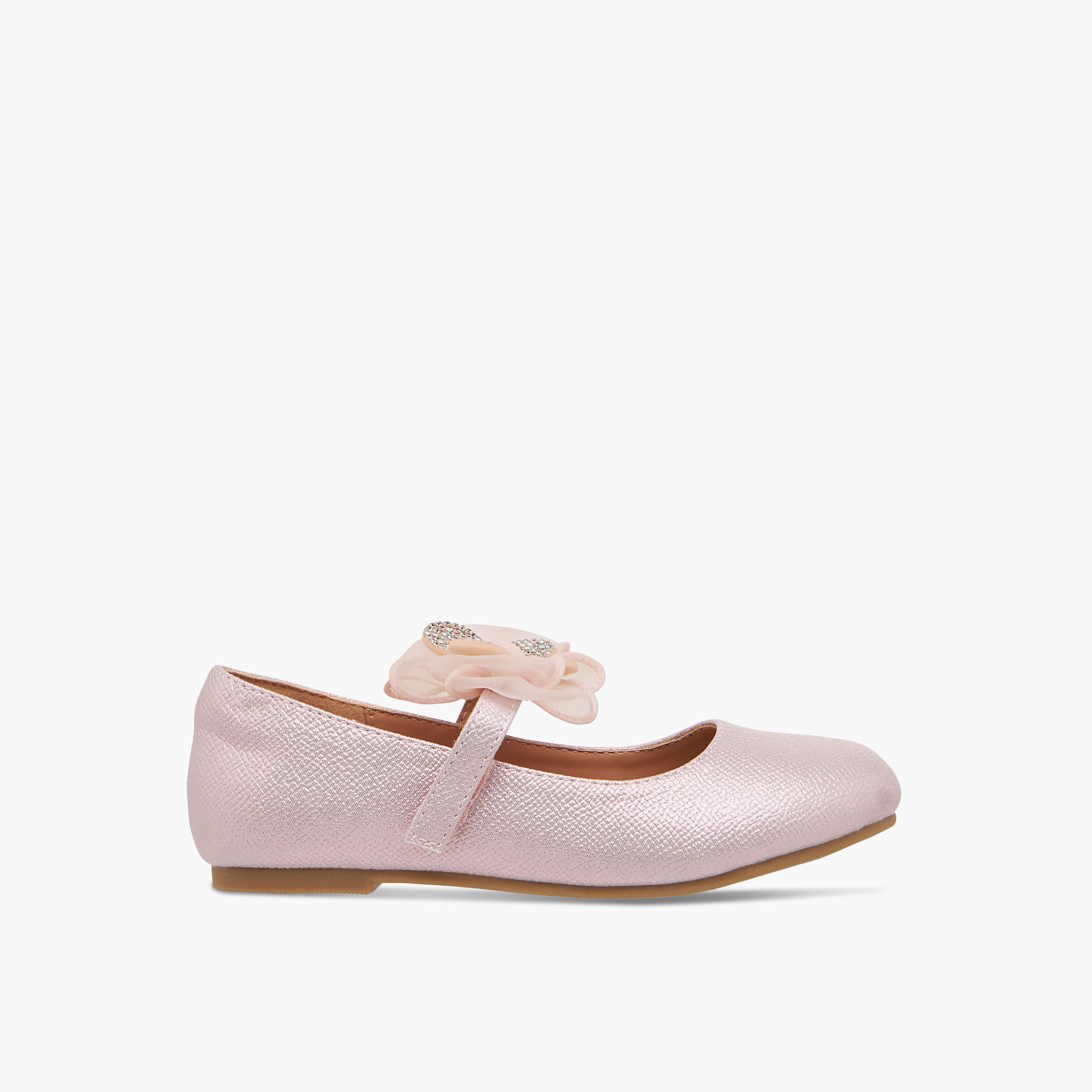 Juniors Butterfly Embellished Ballerina Shoes with Hook and Loop Closure-girls-shoes-maryjanes-image-3