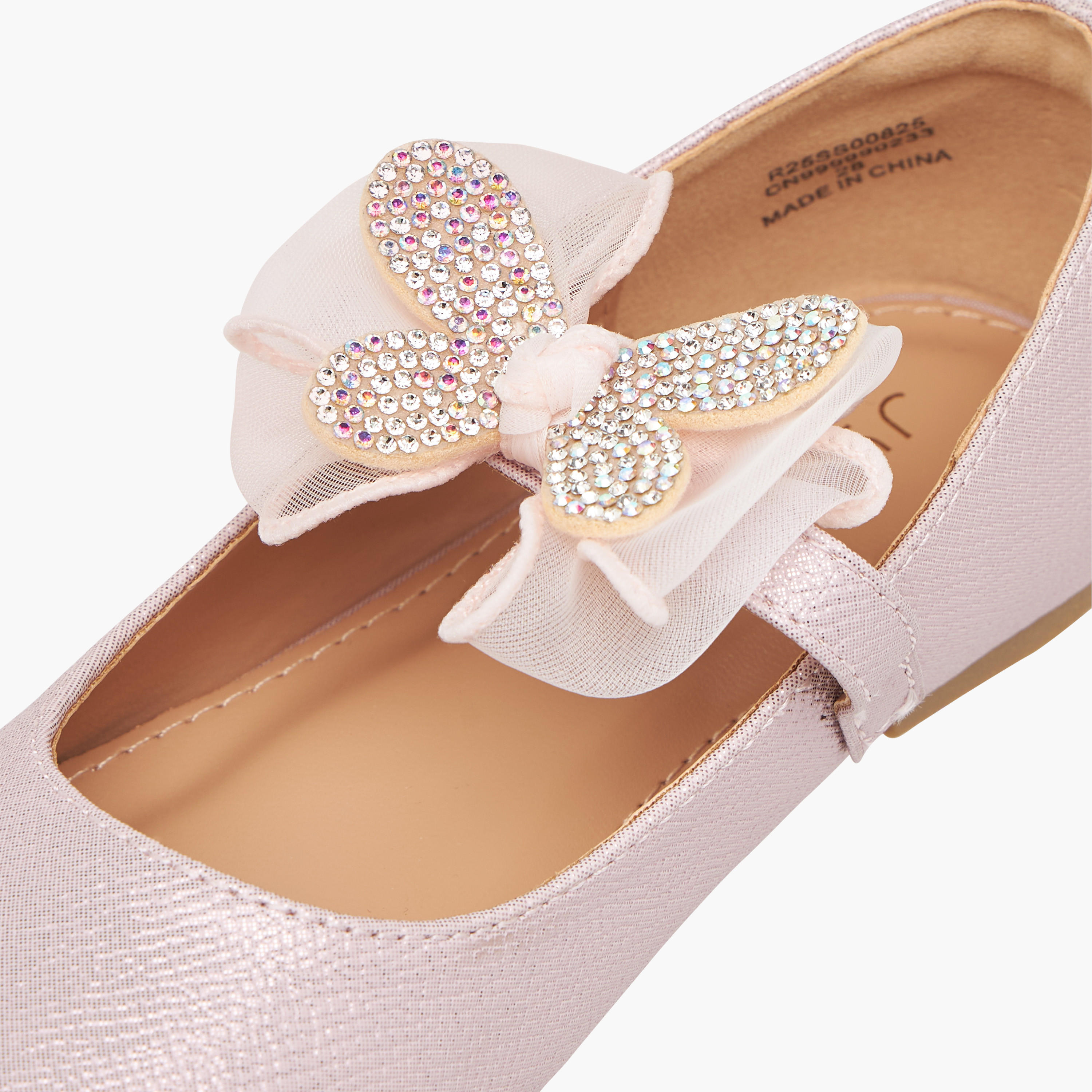 Juniors Butterfly Embellished Ballerina Shoes with Hook and Loop Closure-girls-shoes-maryjanes-image-6