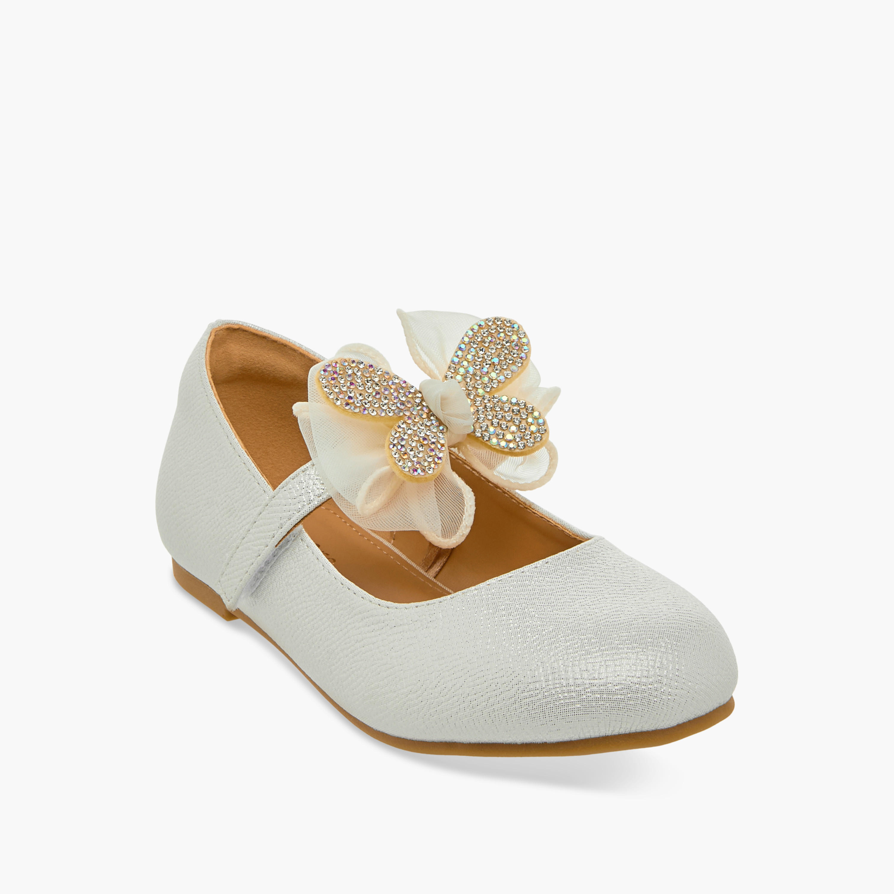 Juniors Butterfly Embellished Ballerina Shoes with Hook and Loop Closure-girls-shoes-maryjanes-image-2