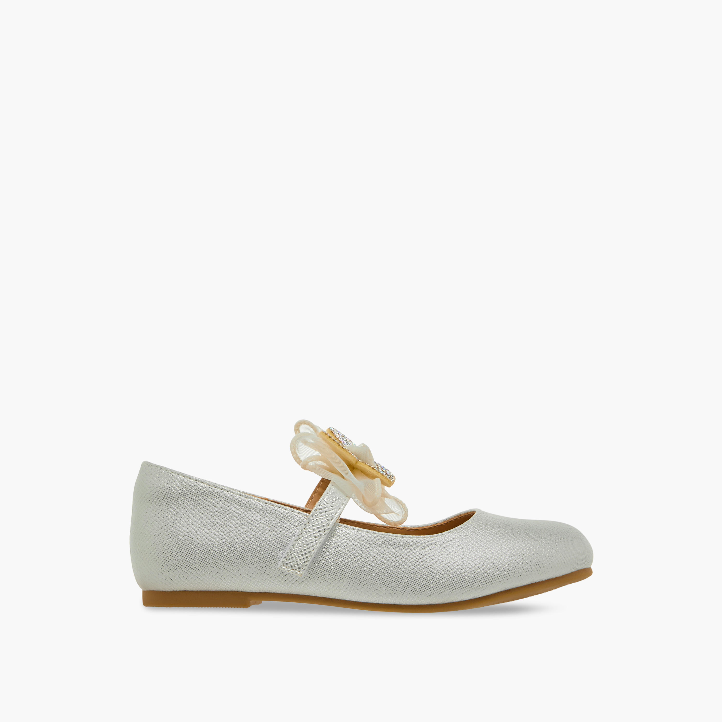 Juniors Butterfly Embellished Ballerina Shoes with Hook and Loop Closure-girls-shoes-maryjanes-image-3