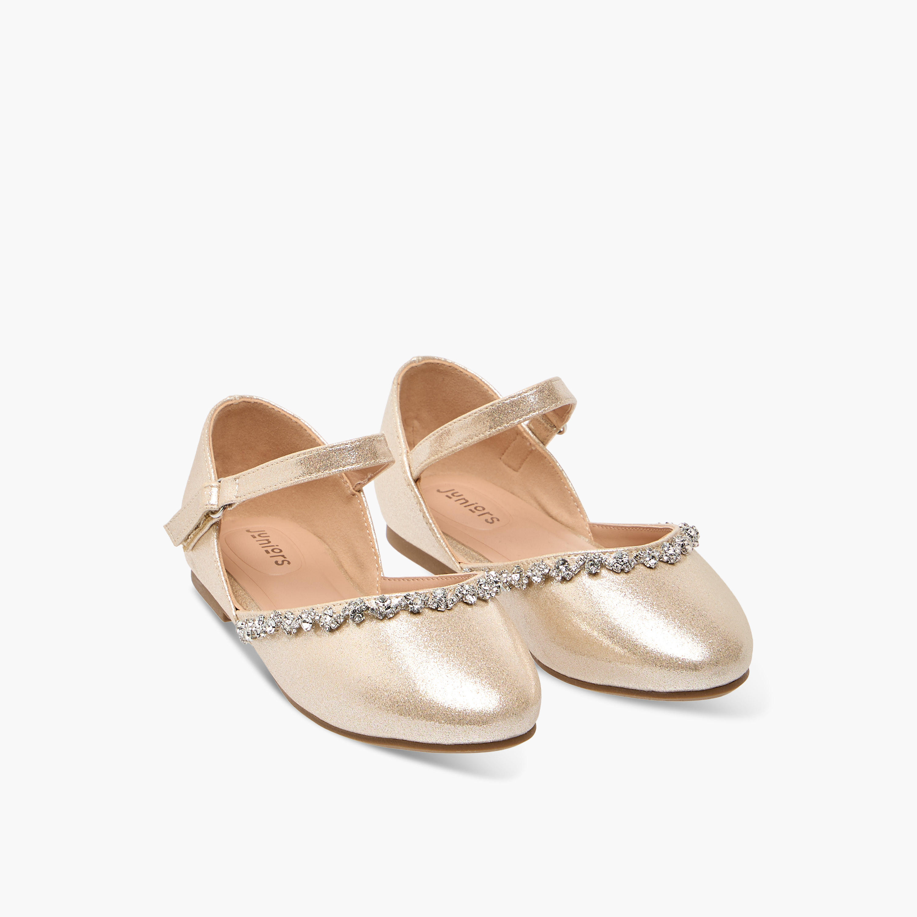 Juniors Embellished Closed Toe Shoes with Hook and Loop Closure-girls-shoes-ballerinas-image-1