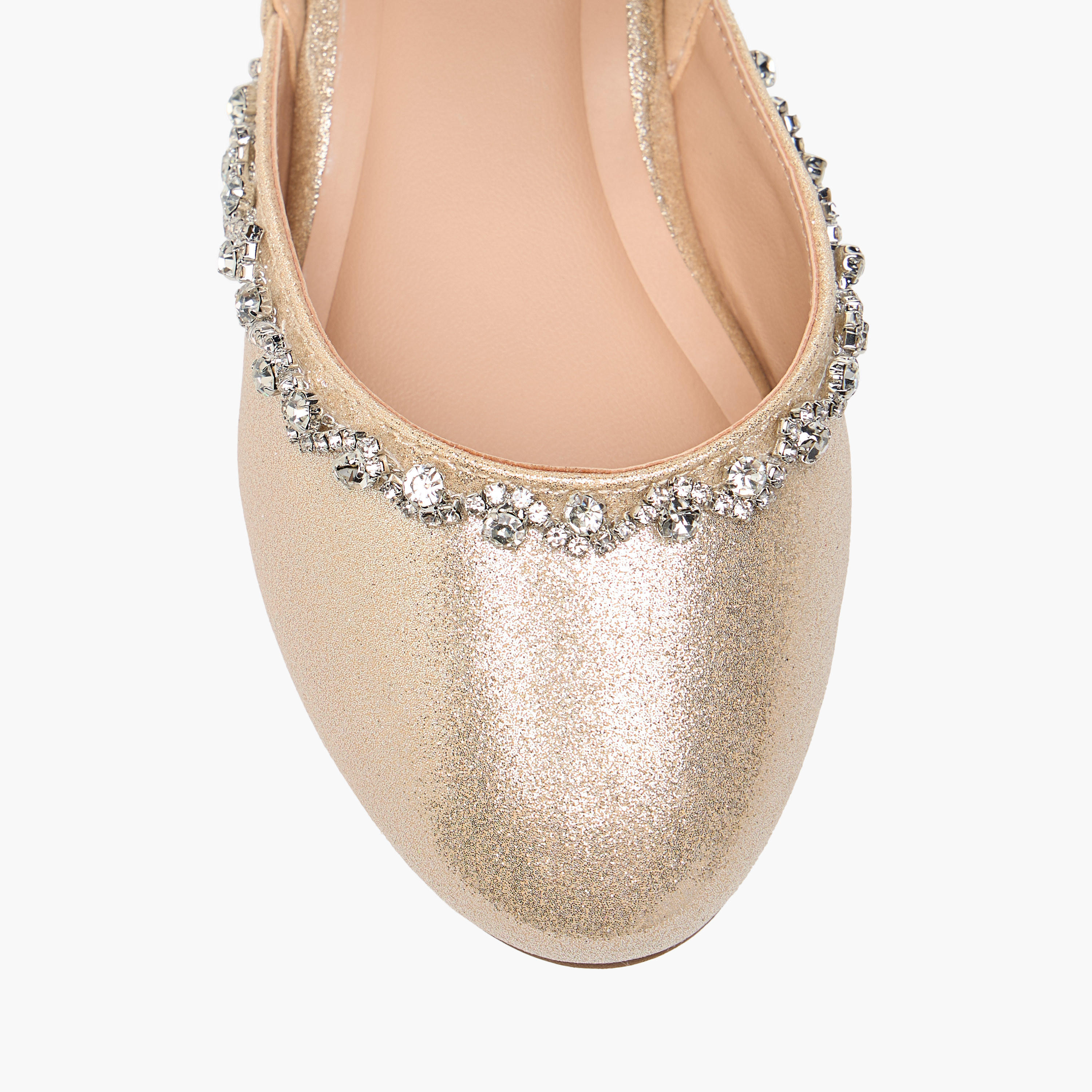 Juniors Embellished Closed Toe Shoes with Hook and Loop Closure-girls-shoes-ballerinas-image-3
