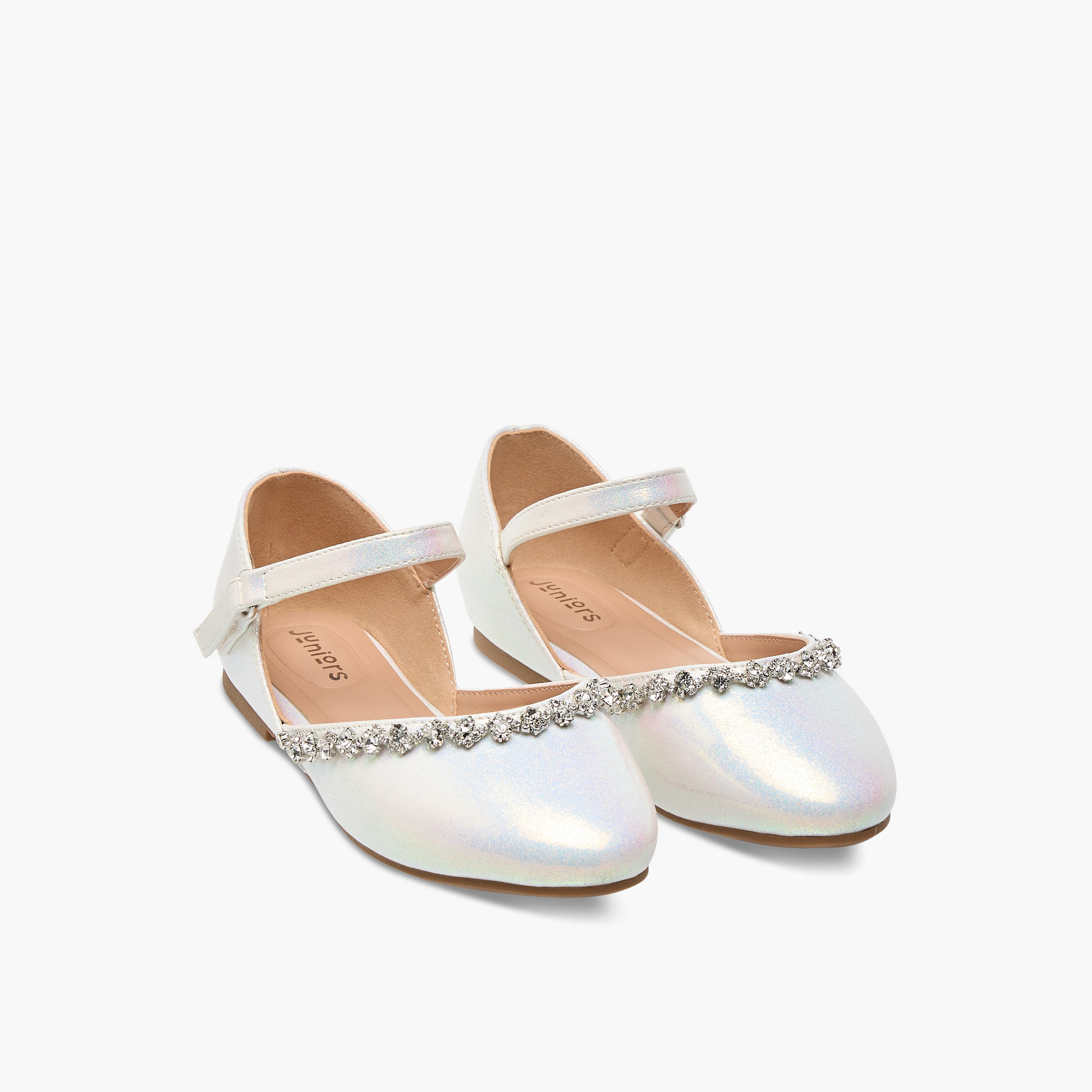 Juniors Embellished Closed Toe Shoes with Hook and Loop Closure-girls-shoes-ballerinas-image-1