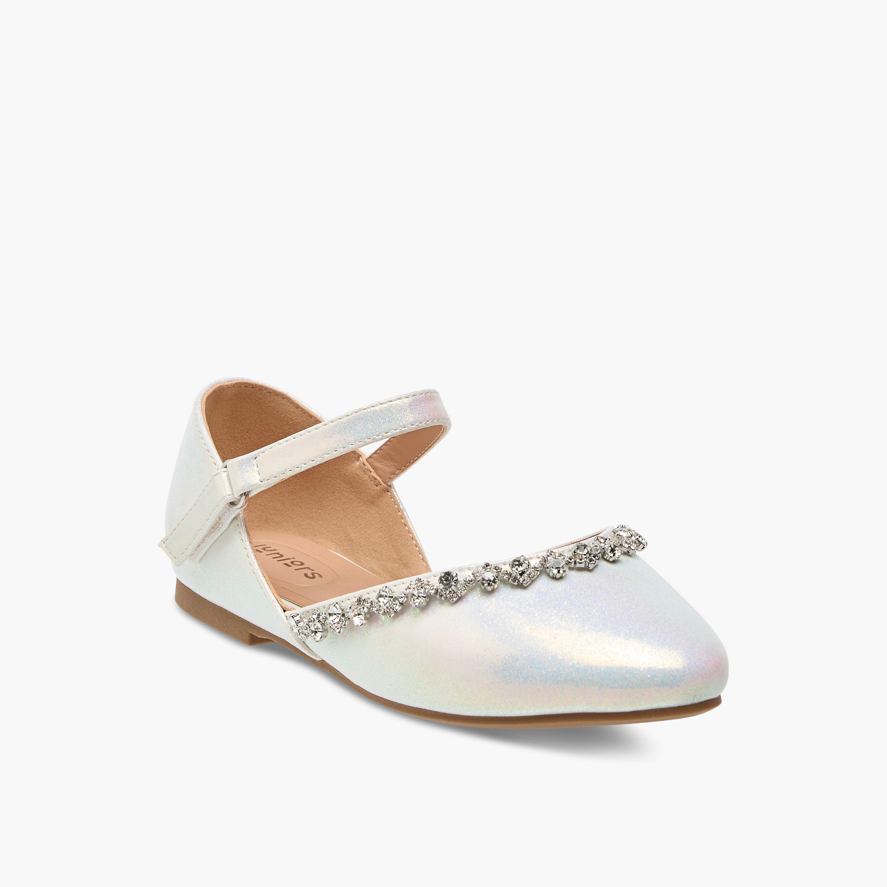 Juniors Embellished Closed Toe Shoes with Hook and Loop Closure-girls-shoes-ballerinas-image-2