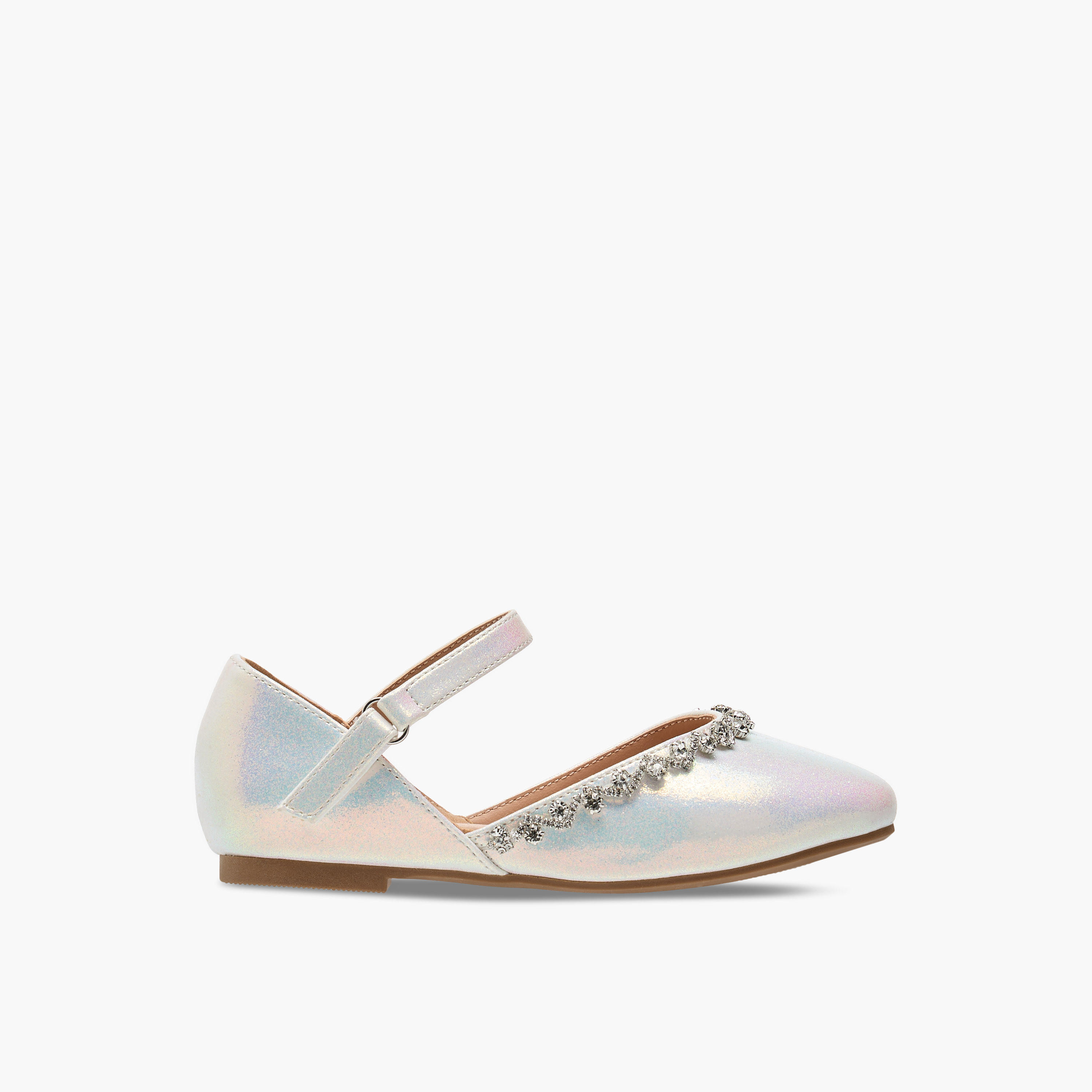 Juniors Embellished Closed Toe Shoes with Hook and Loop Closure-girls-shoes-ballerinas-image-3