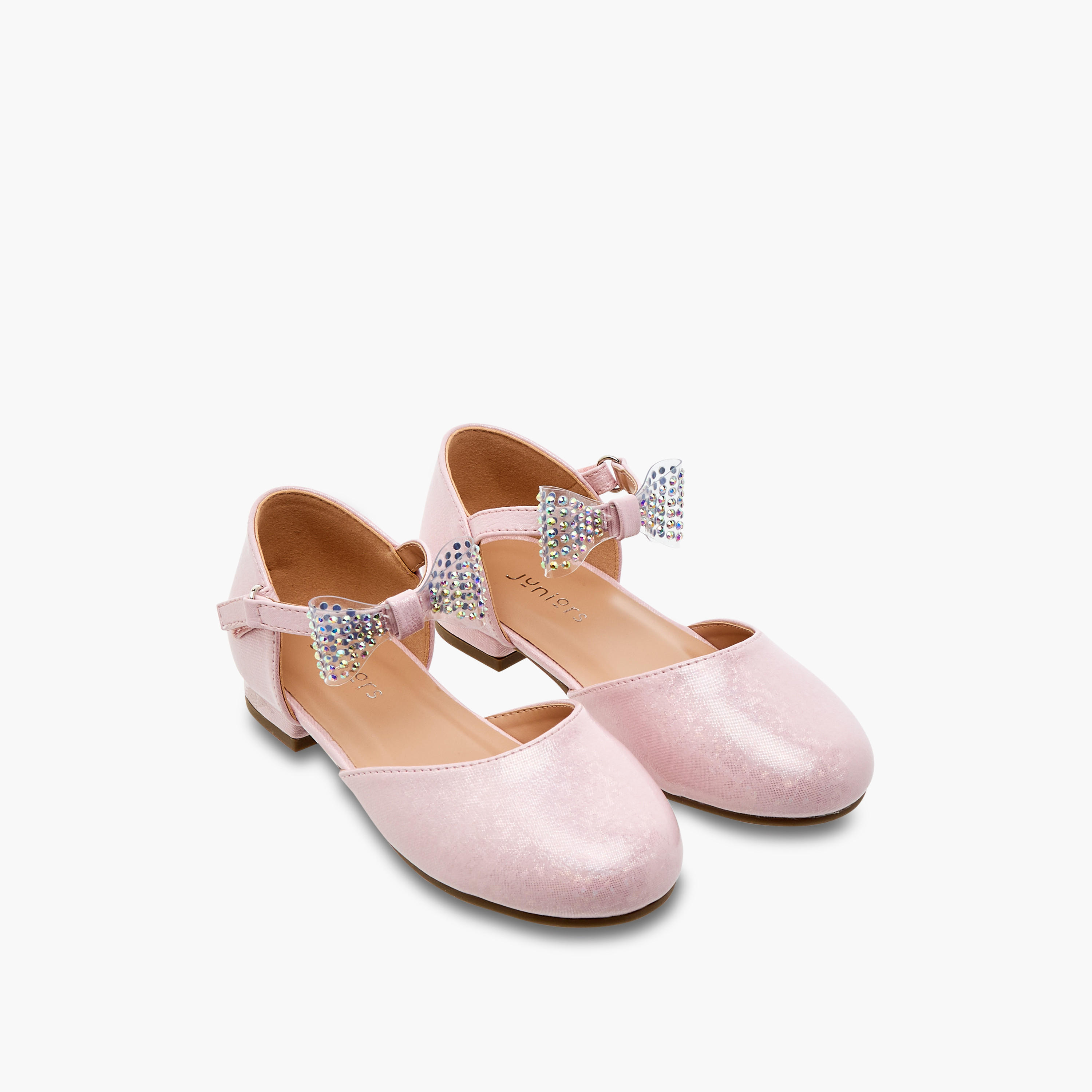 حذاء باليرينا بشريط إغلاق لاصق وفيونكة مزينة من جونيورز-girls-shoes-sandals-image-1