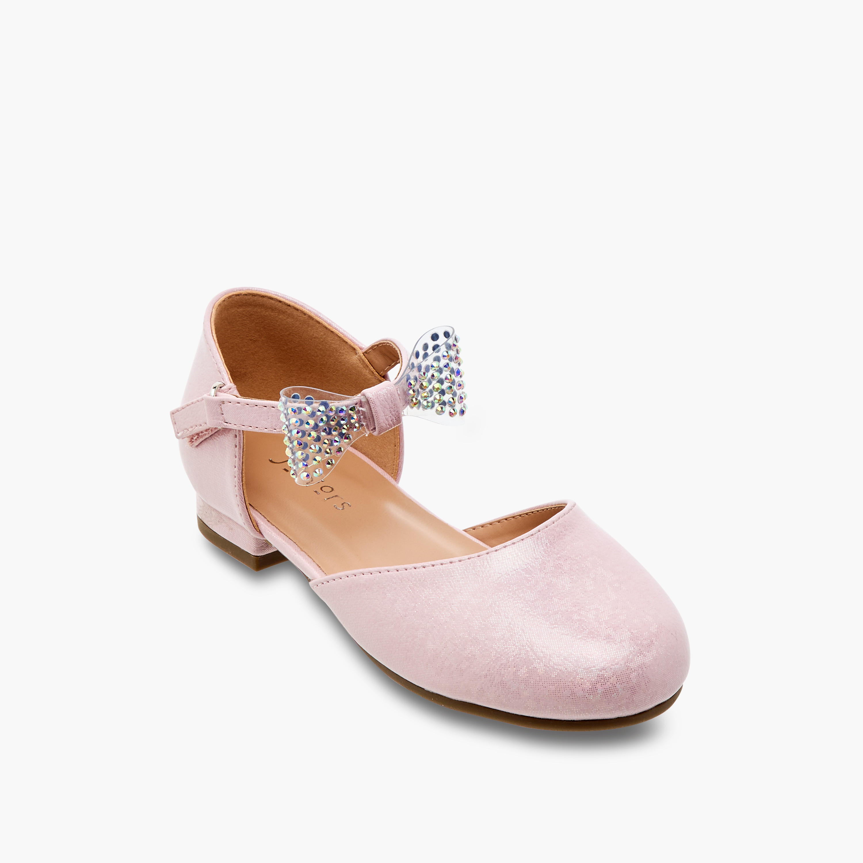 Juniors Bow Embellished Ballerina Shoes with Hook and Loop Closure-girls-shoes-sandals-image-2