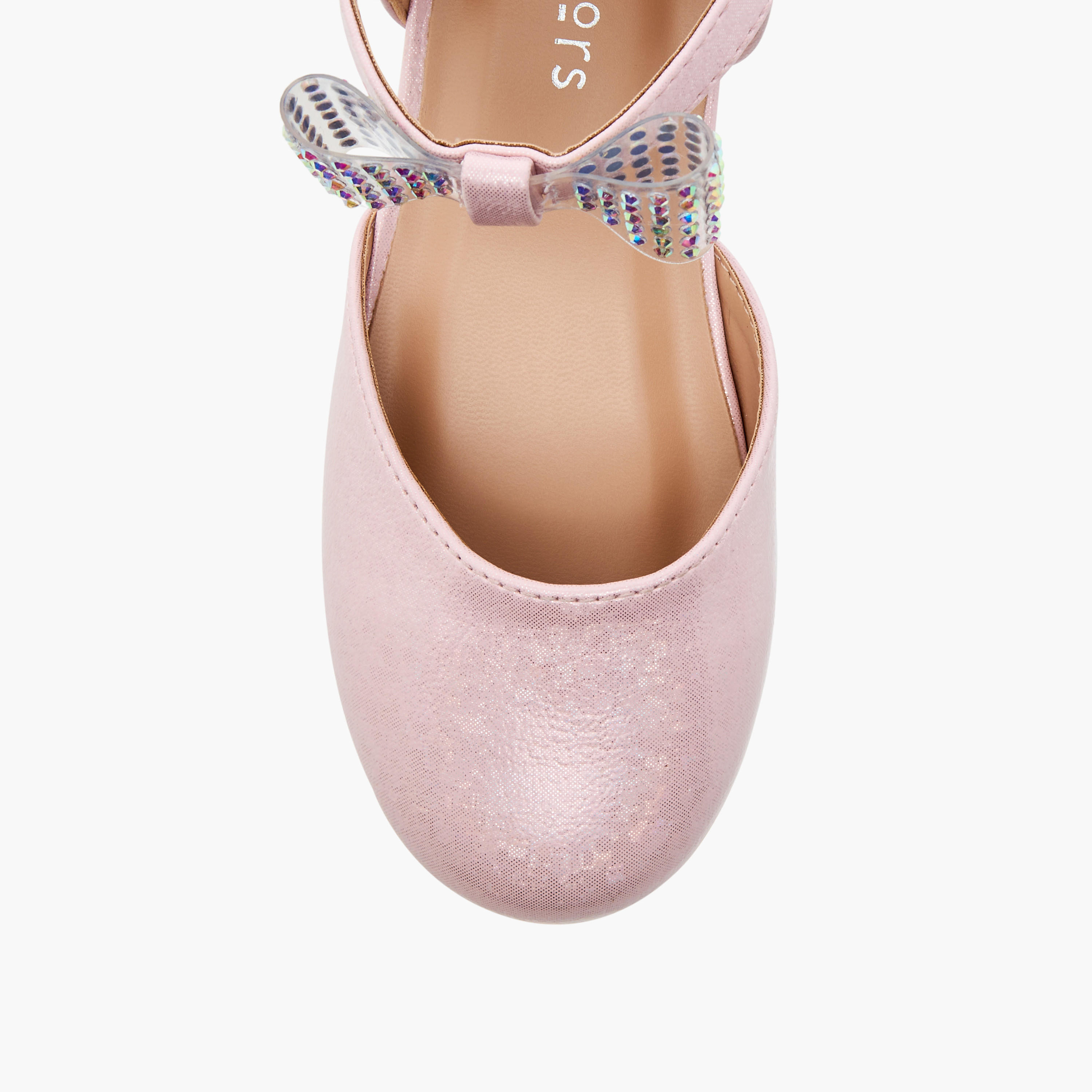 Juniors Bow Embellished Ballerina Shoes with Hook and Loop Closure-girls-shoes-sandals-image-4