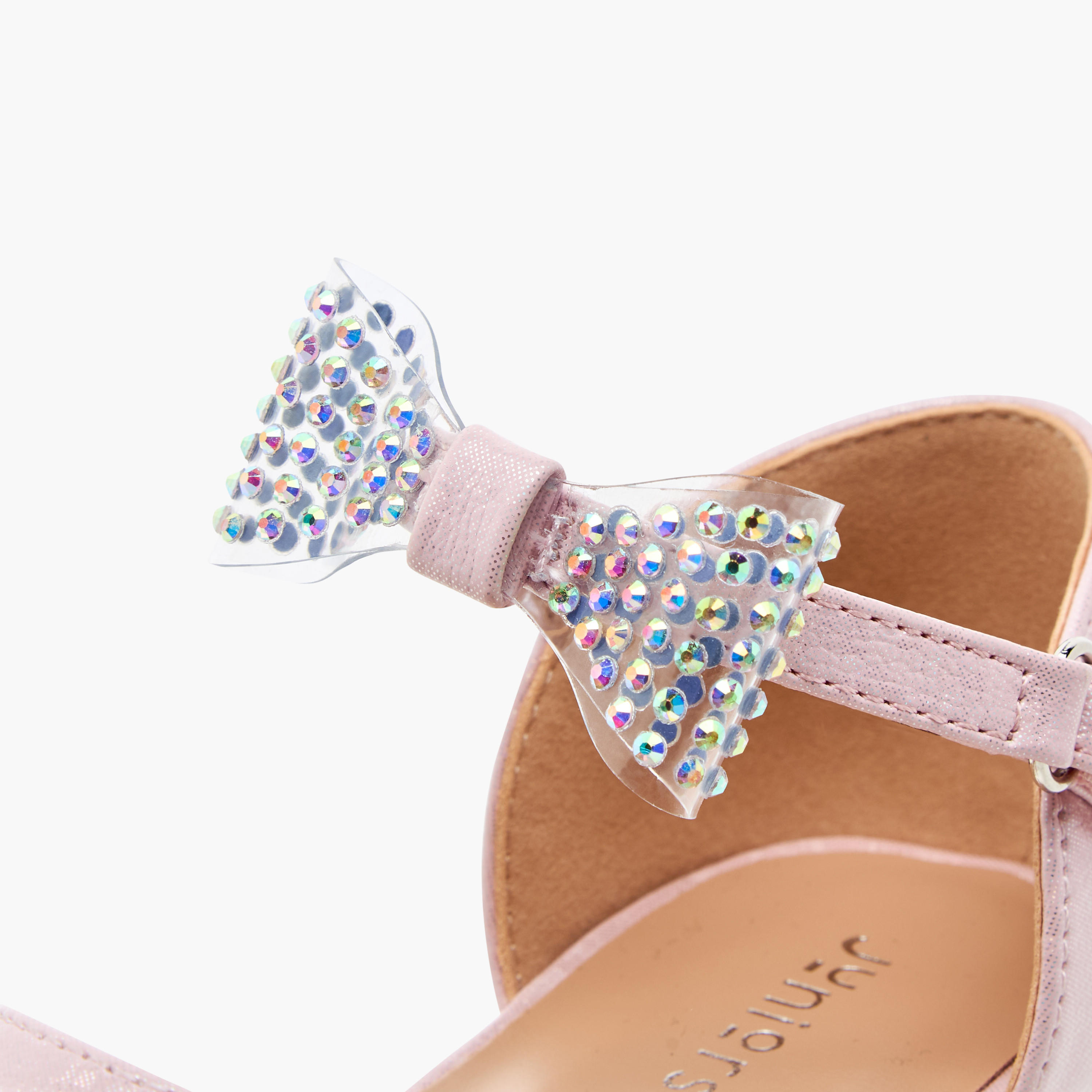 Juniors Bow Embellished Ballerina Shoes with Hook and Loop Closure-girls-shoes-sandals-image-6