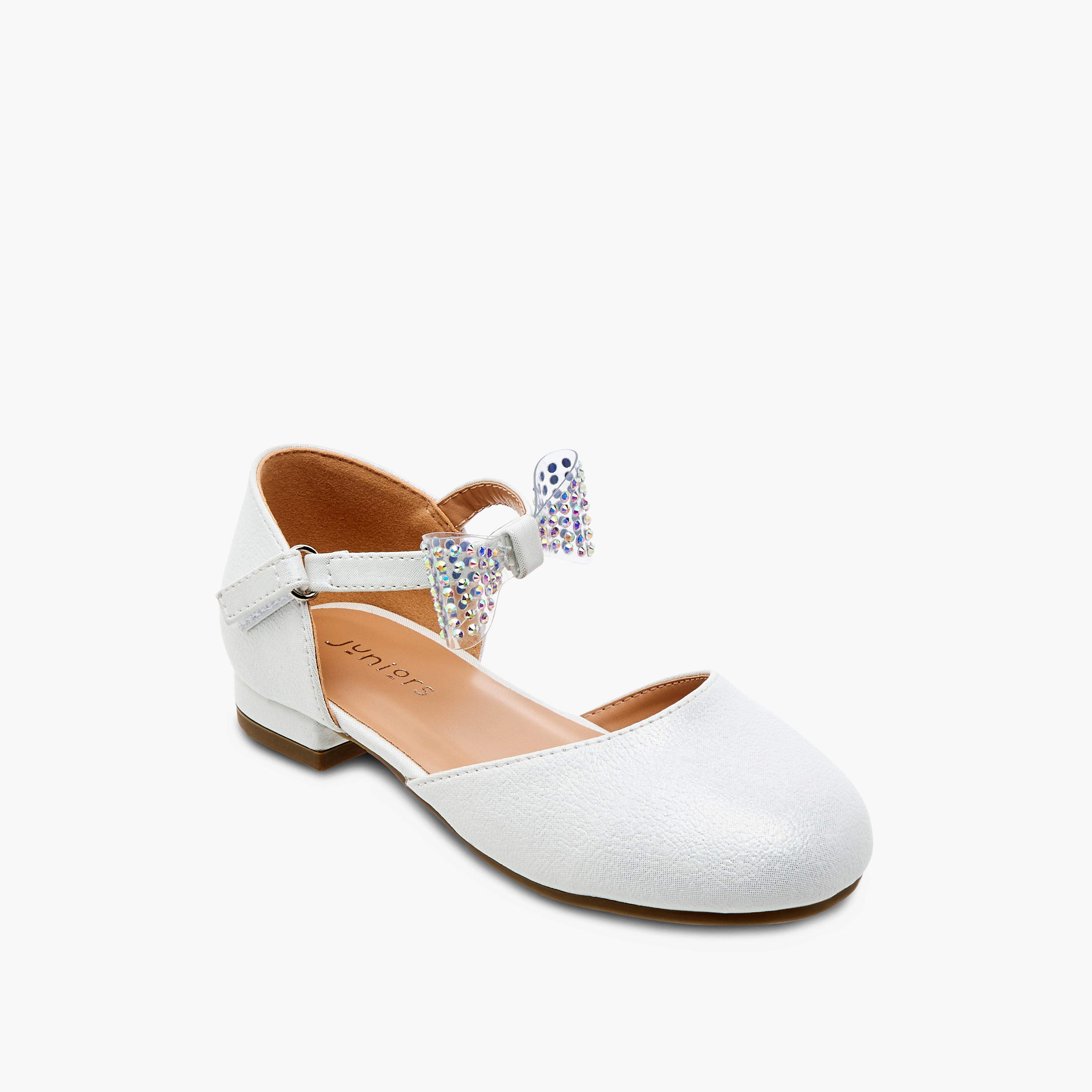 حذاء باليرينا بشريط إغلاق لاصق وفيونكة مزينة من جونيورز-girls-shoes-sandals-image-8