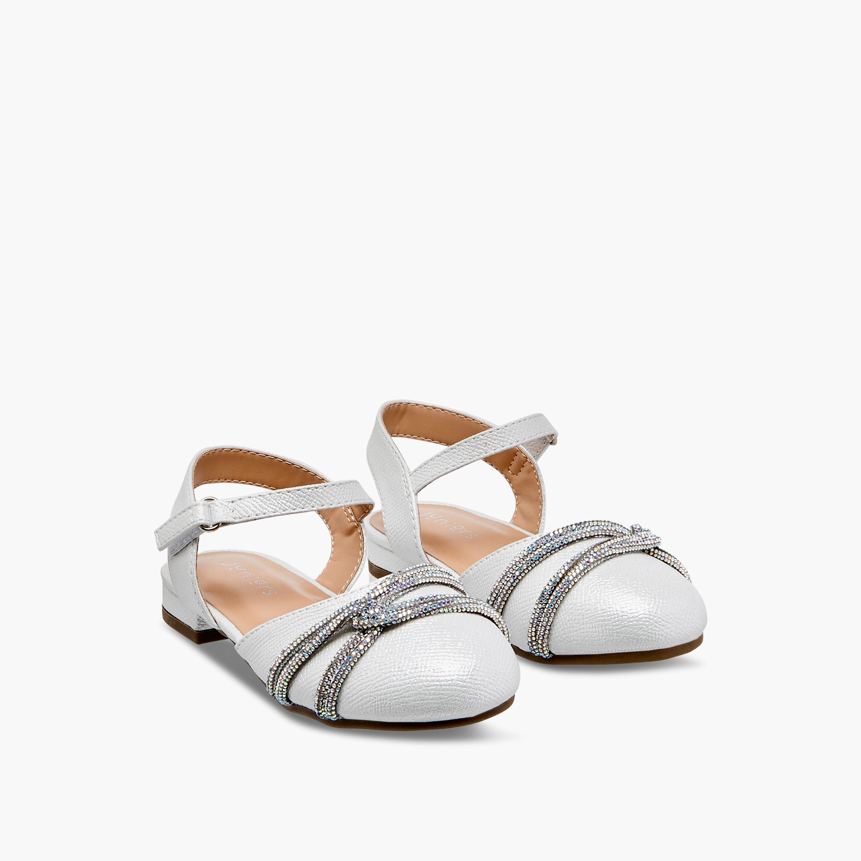 Juniors Embellished Shoes with Hook and Loop Closure-girls-shoes-sandals-image-1