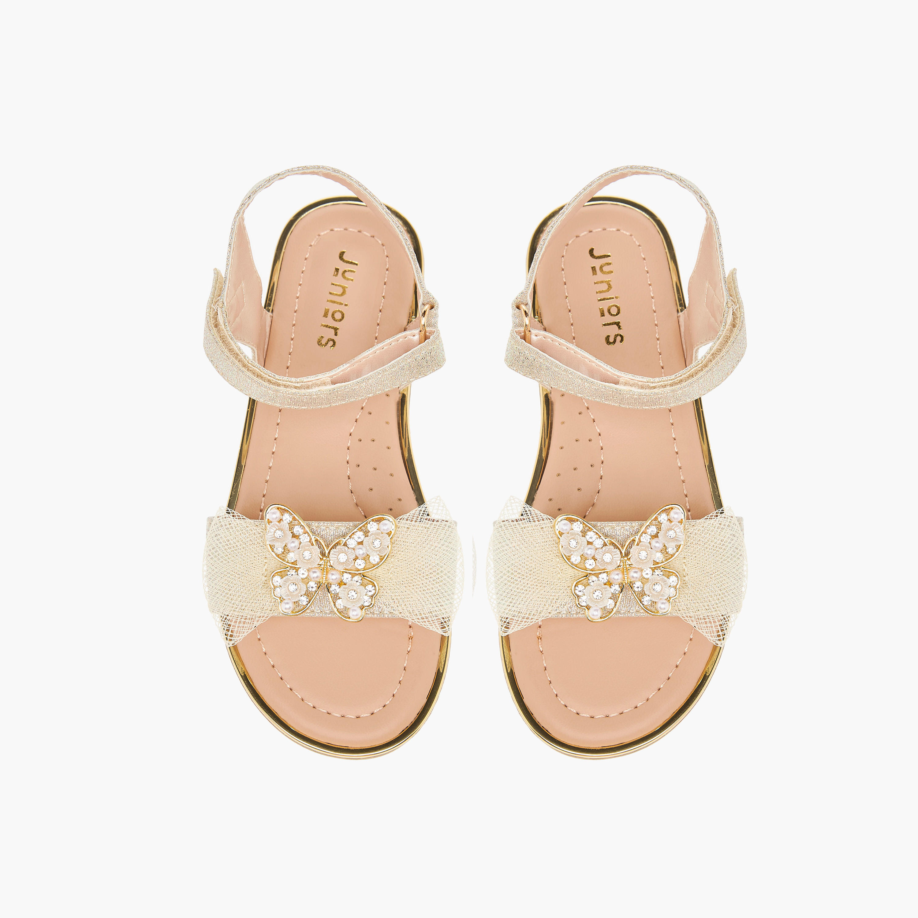 Juniors Embellished Bow Applique Sandals with Hook and Loop Closure-girls-shoes-sandals-image-1