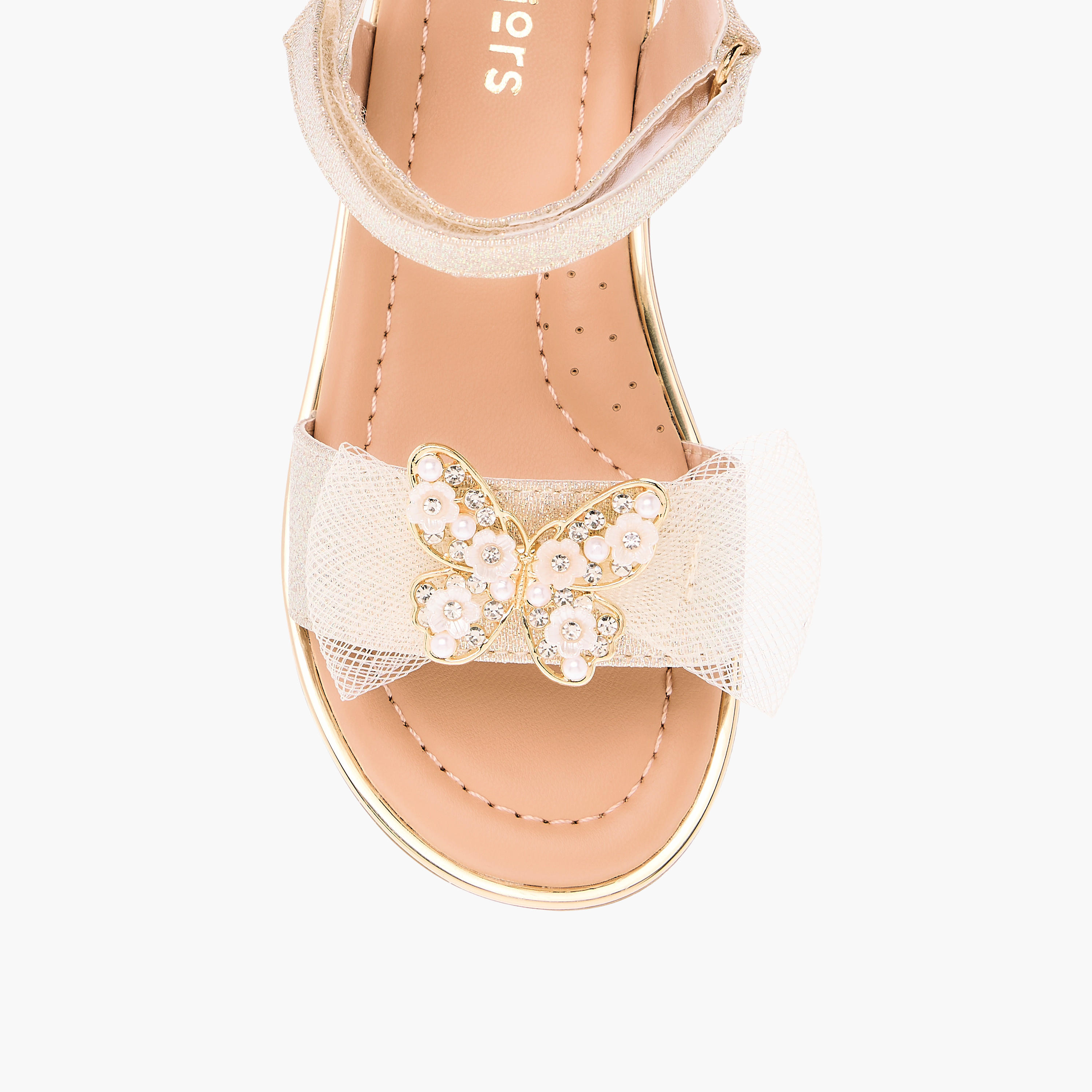 Juniors Embellished Bow Applique Sandals with Hook and Loop Closure-girls-shoes-sandals-image-3