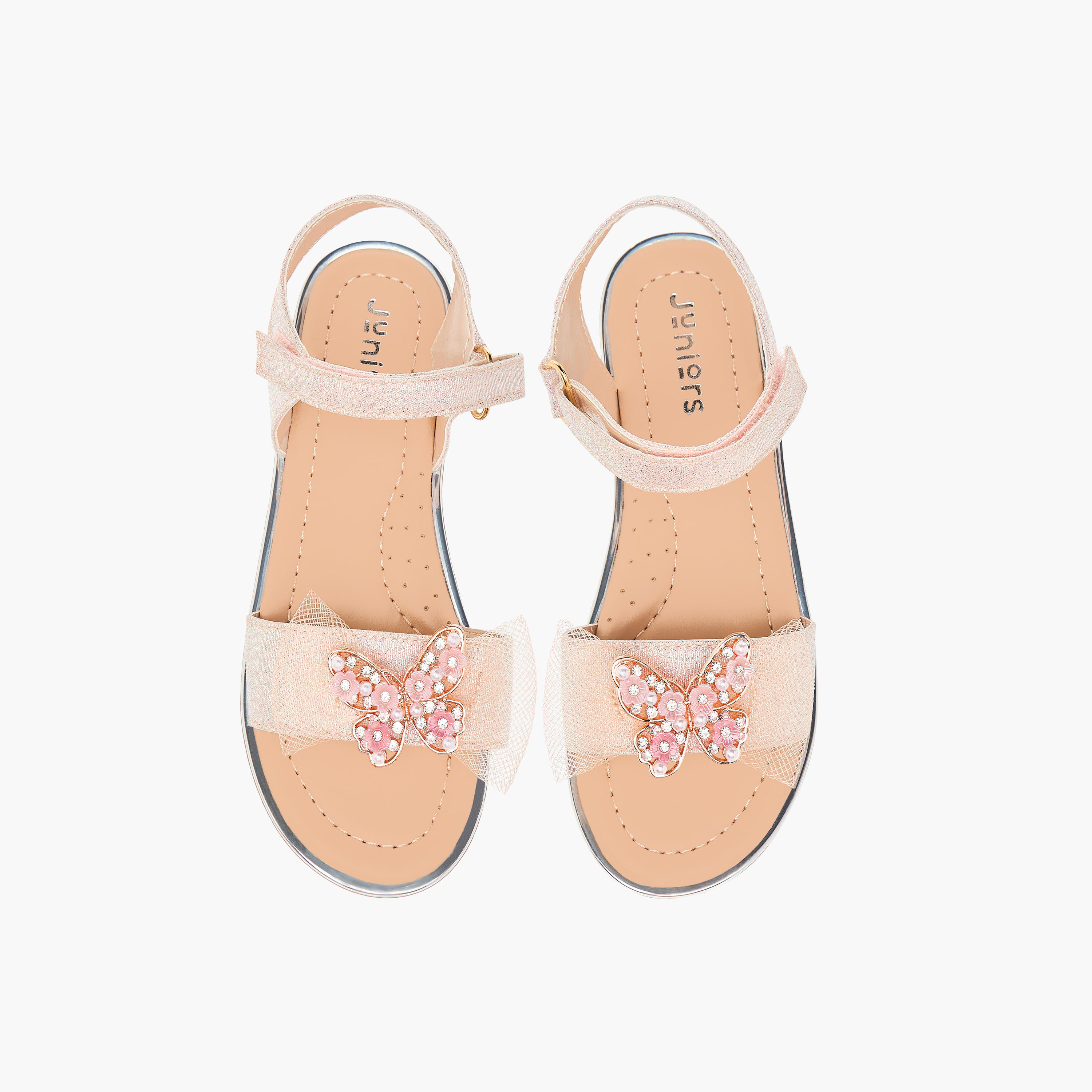 Juniors Embellished Bow Applique Sandals with Hook and Loop Closure-girls-shoes-sandals-image-1