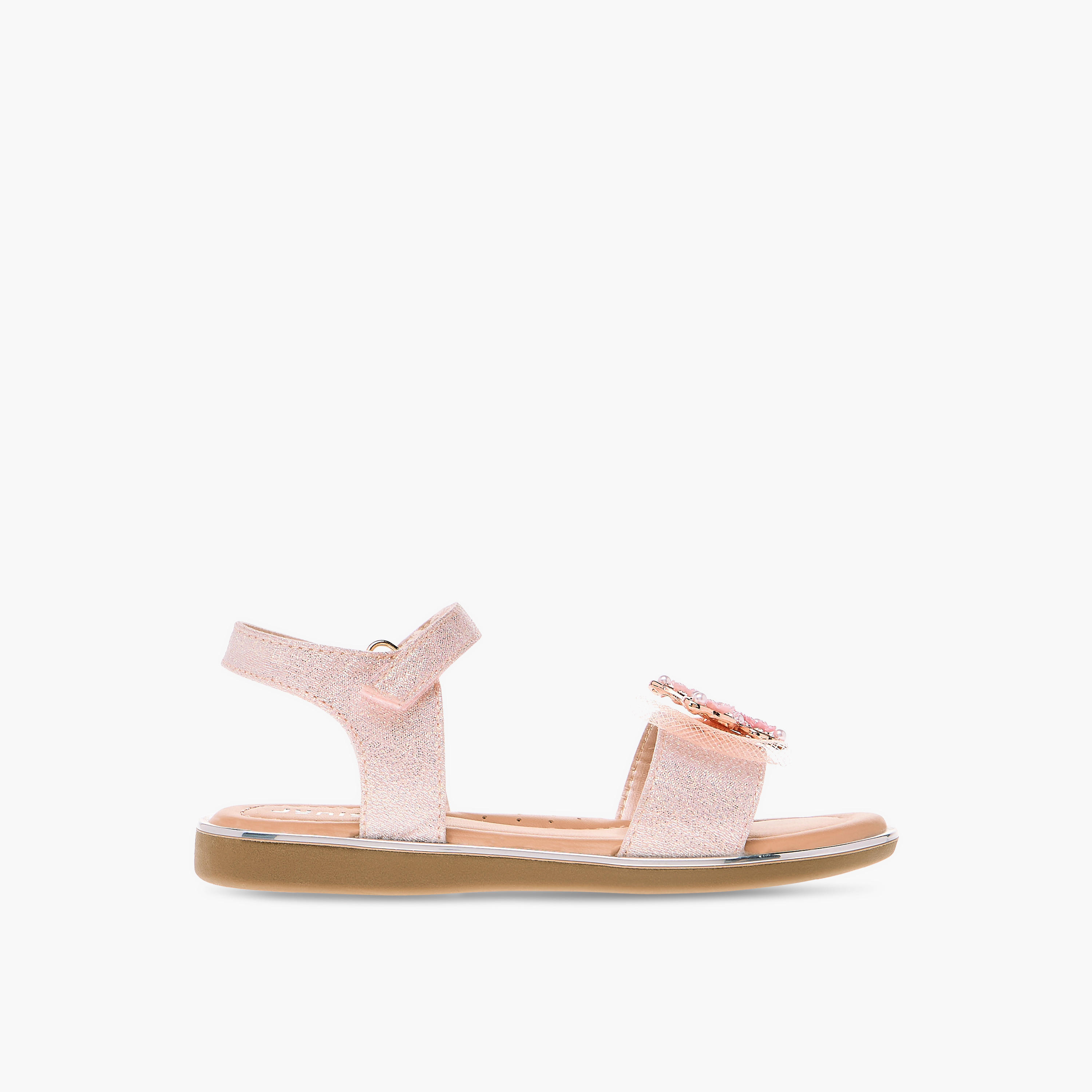 Juniors Embellished Bow Applique Sandals with Hook and Loop Closure-girls-shoes-sandals-image-2