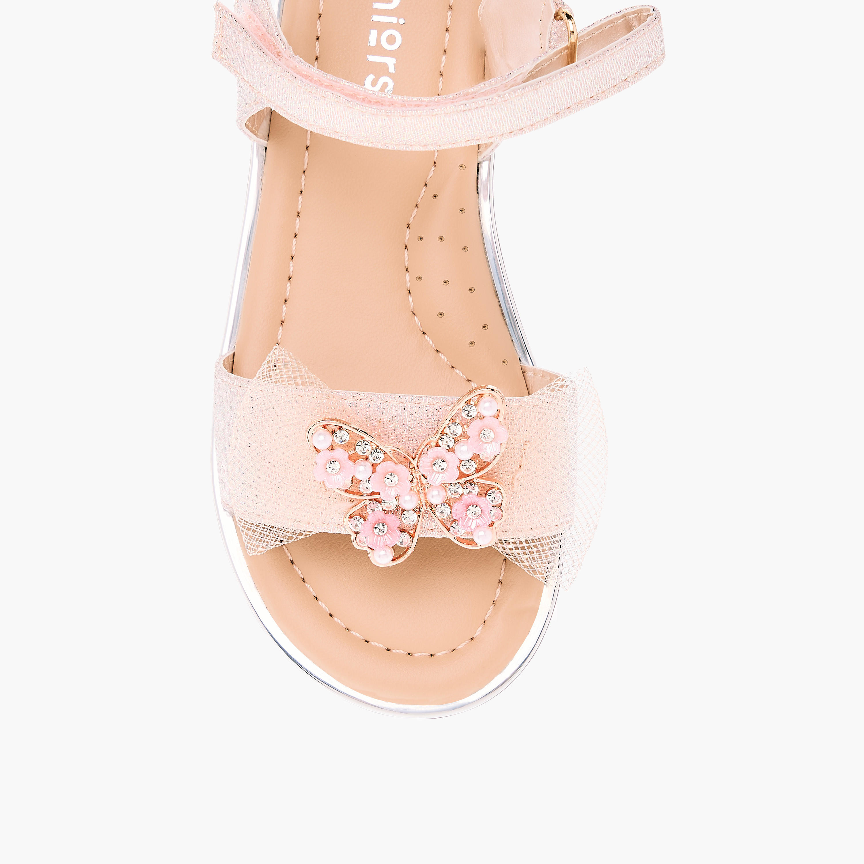 Juniors Embellished Bow Applique Sandals with Hook and Loop Closure-girls-shoes-sandals-image-3