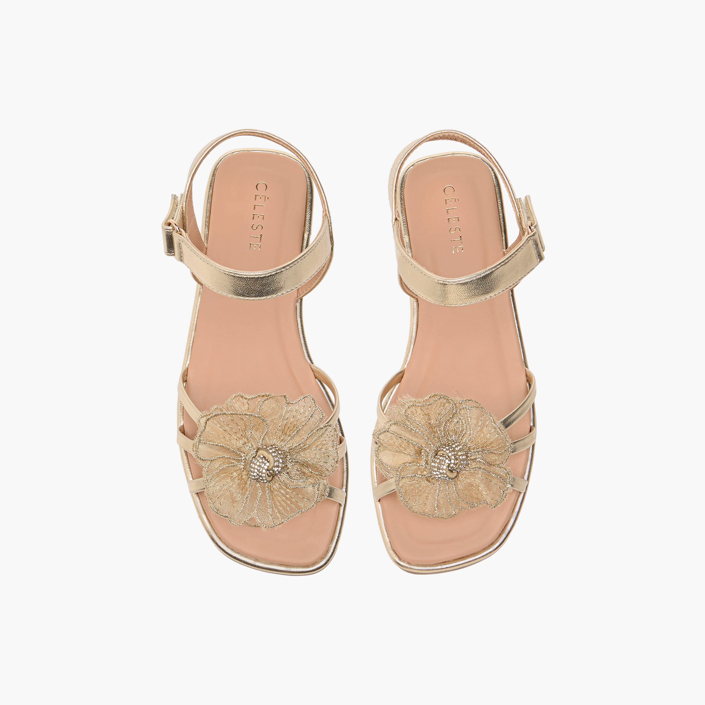 Celeste Girls' Flower Applique Sandals with Hook and Loop Closure-girls-shoes-sandals-image-1