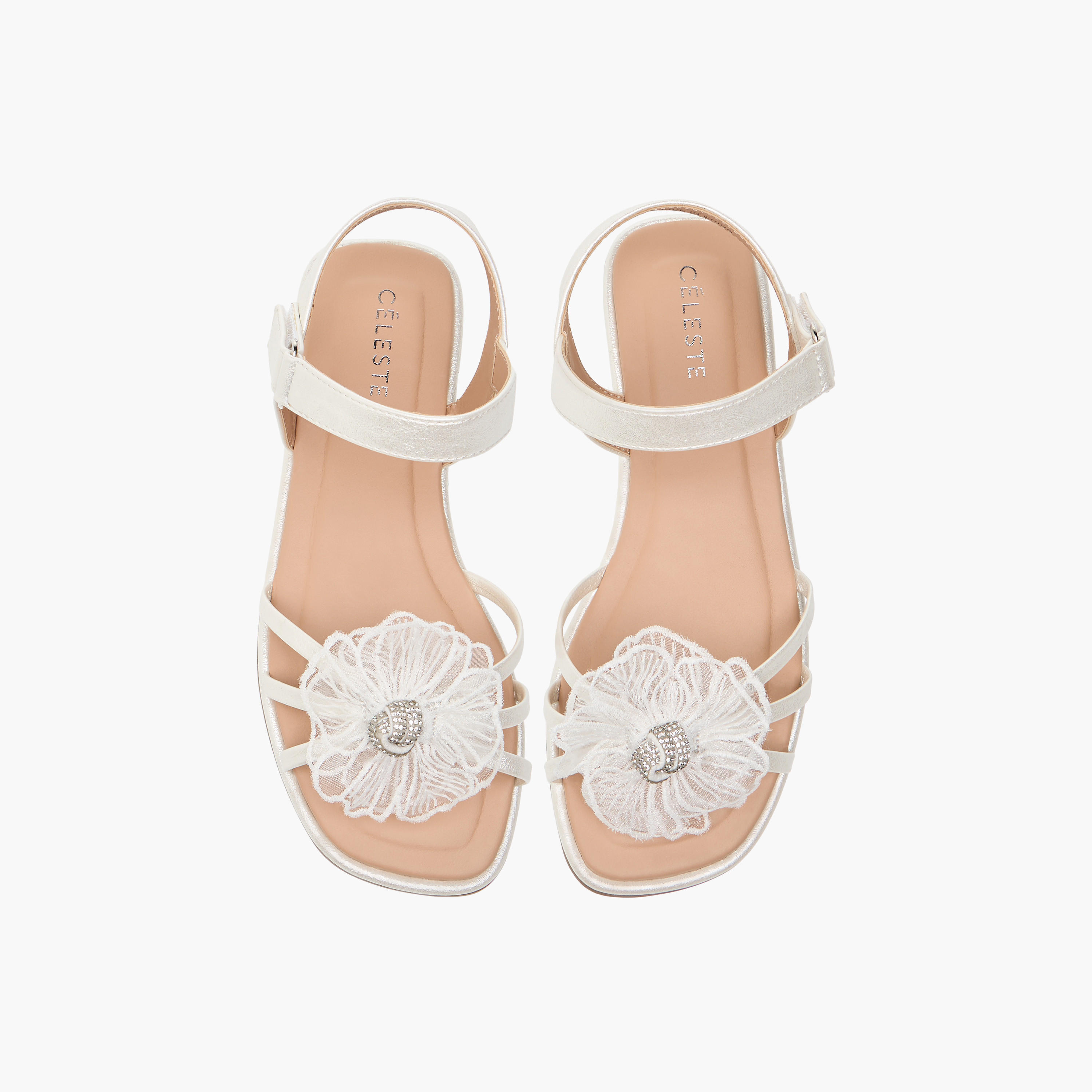 Celeste Girls' Flower Applique Sandals with Hook and Loop Closure-girls-shoes-sandals-image-1