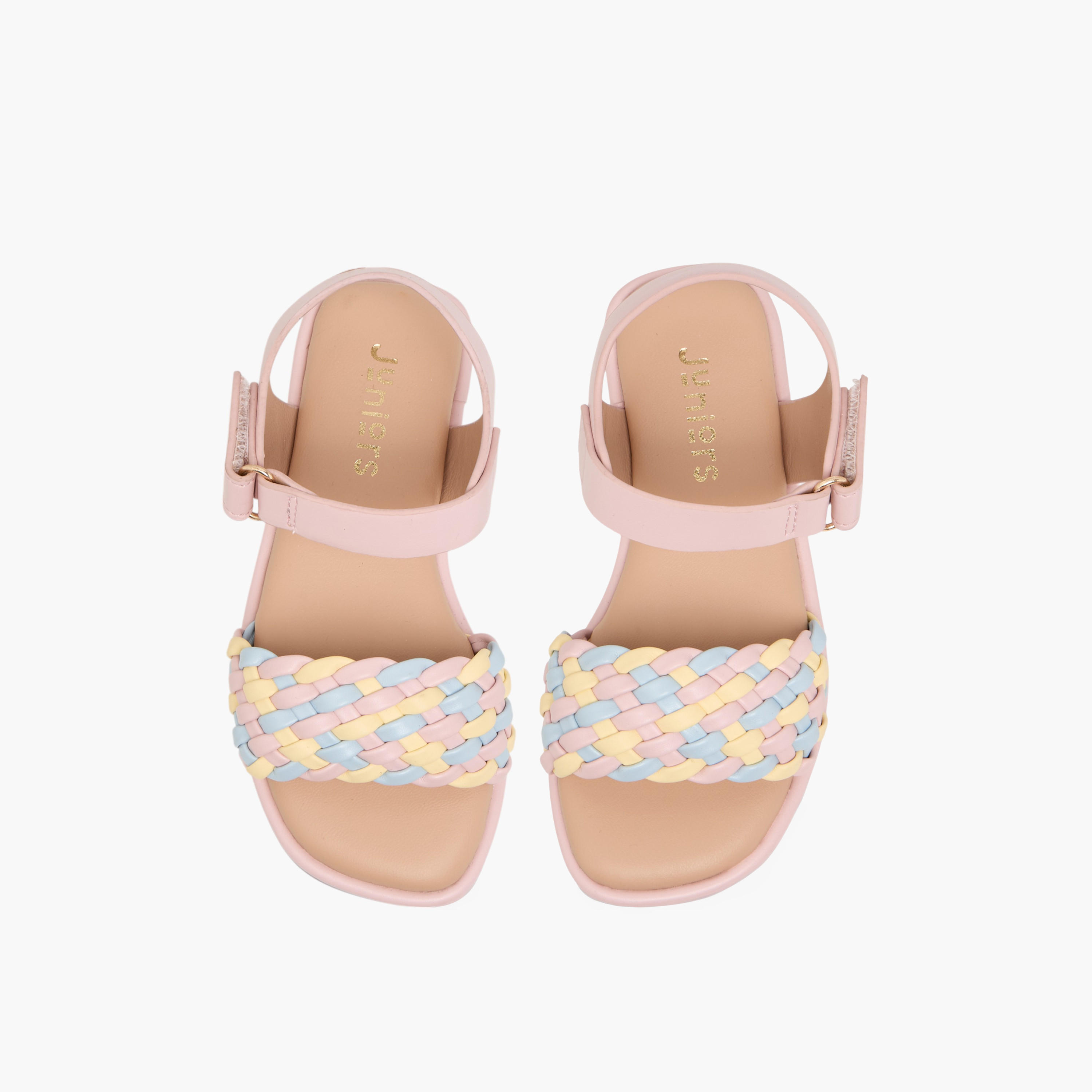 Juniors Weave Detail Sandals with Hook and Loop Closure-girls-shoes-sandals-image-1