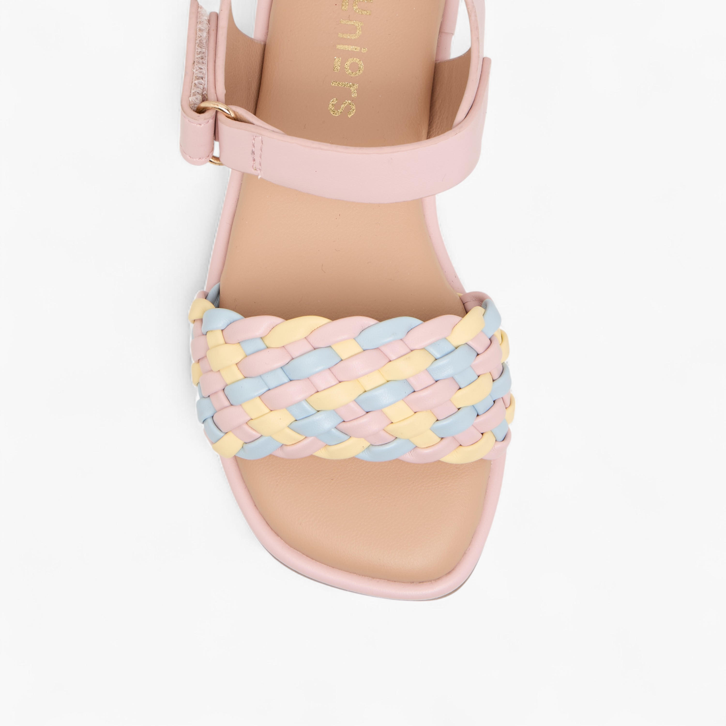 Juniors Weave Detail Sandals with Hook and Loop Closure-girls-shoes-sandals-image-3