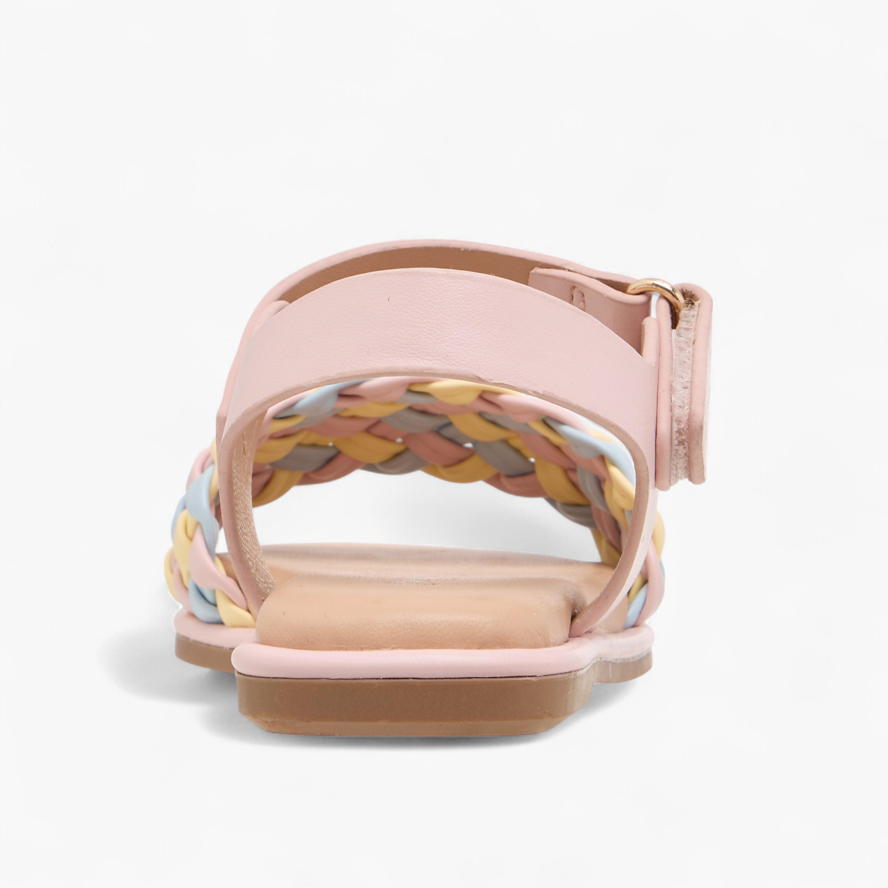 Juniors Weave Detail Sandals with Hook and Loop Closure-girls-shoes-sandals-image-4