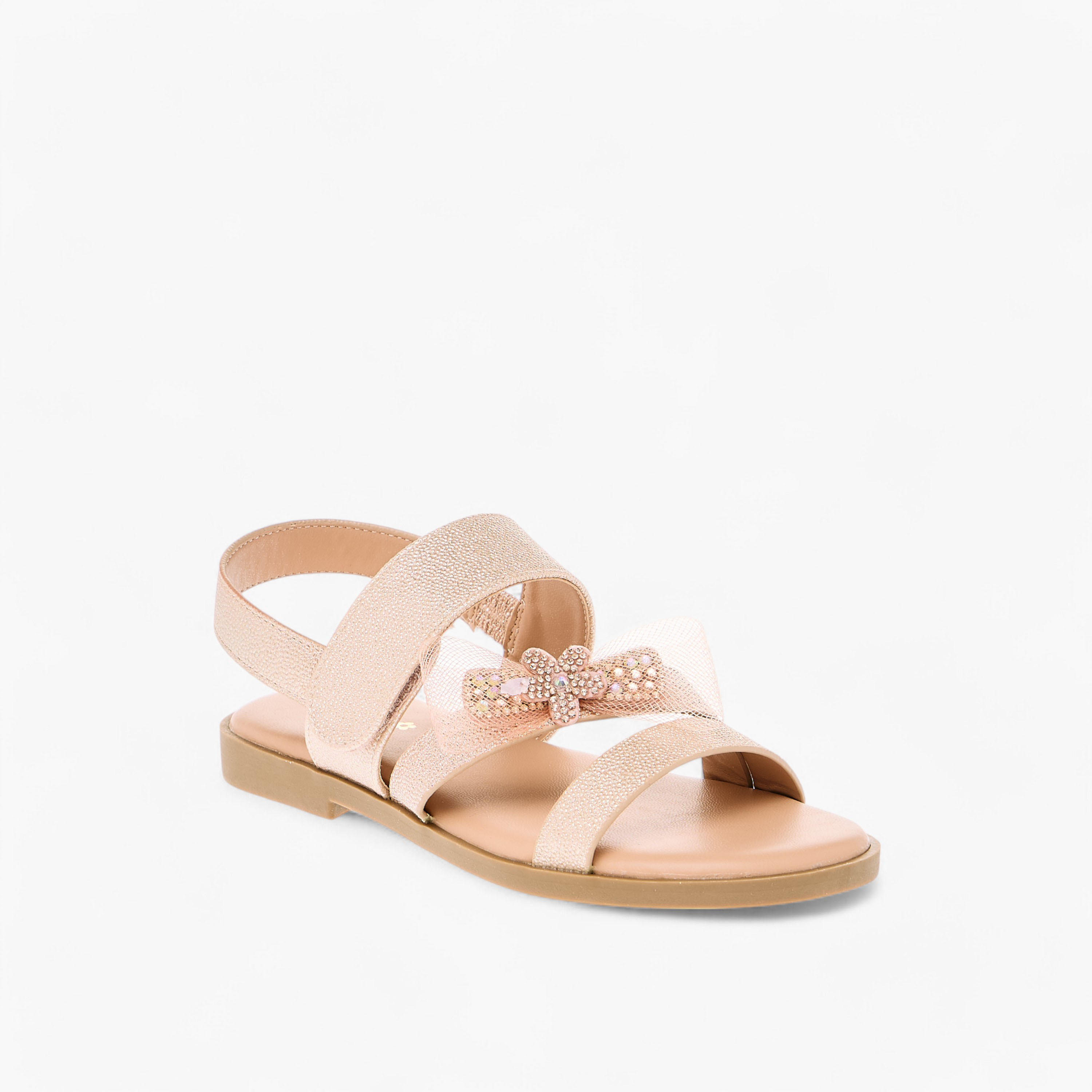 Little Missy Bow Embellished Flat Sandals with Hook and Loop Closure-girls-shoes-sandals-image-2