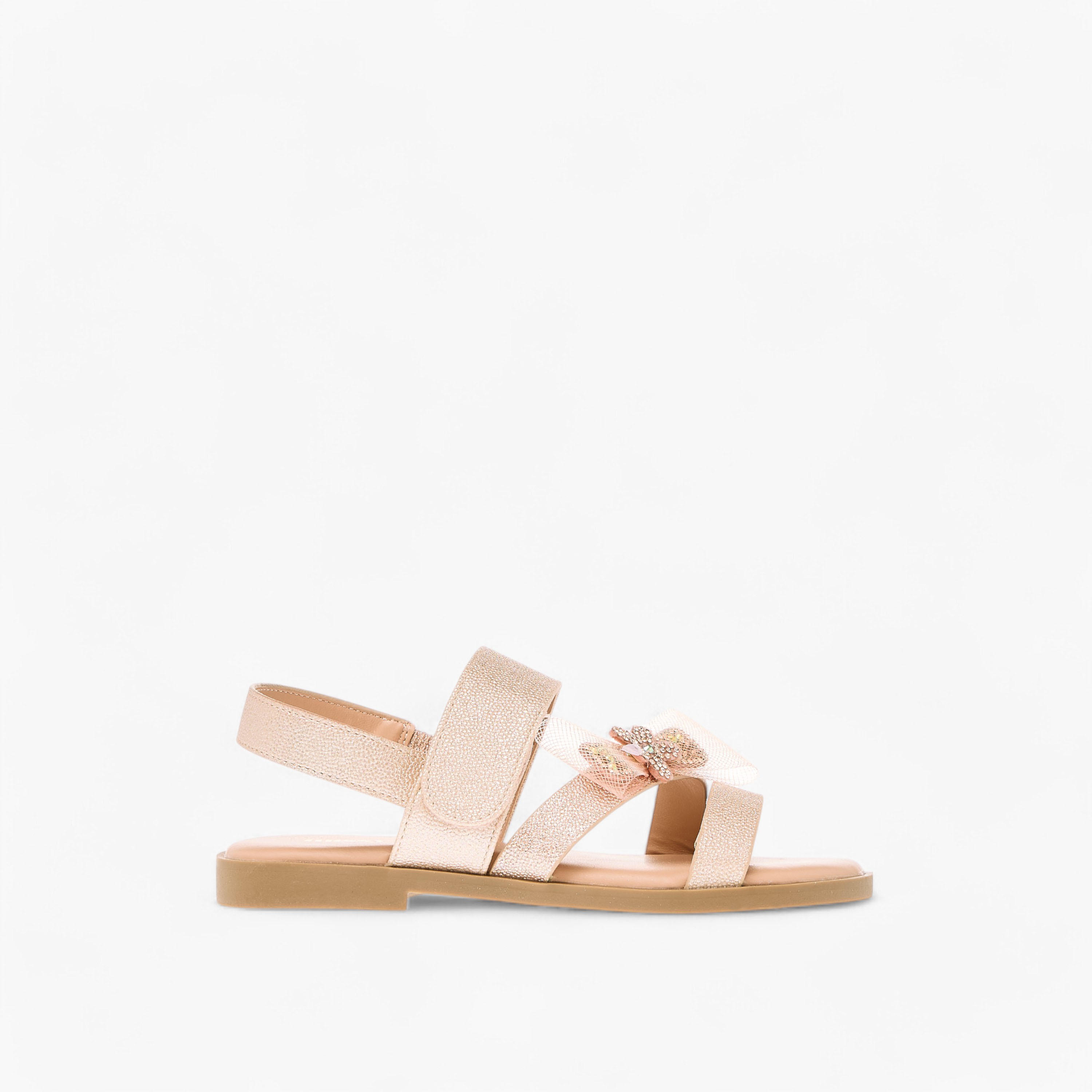 Little Missy Bow Embellished Flat Sandals with Hook and Loop Closure-girls-shoes-sandals-image-3